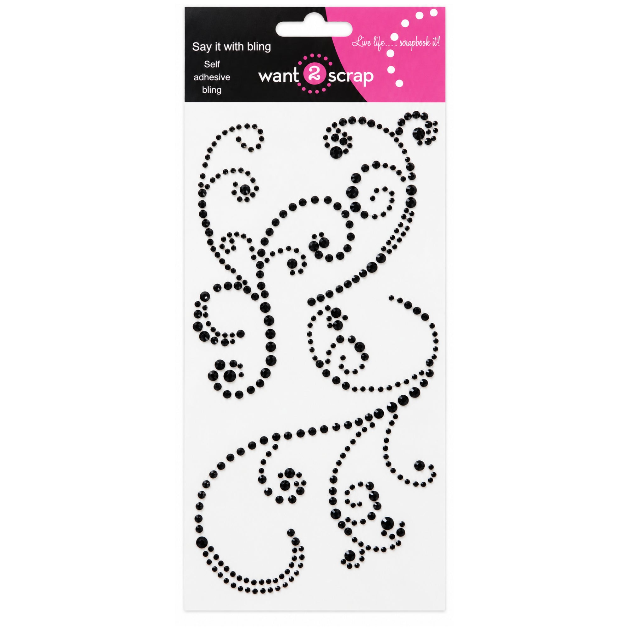 Say It With Bling Collection Black Rhinestone Frilly Flourish Self-Adhesive Scrapbook Bling by Want 2 Scrap