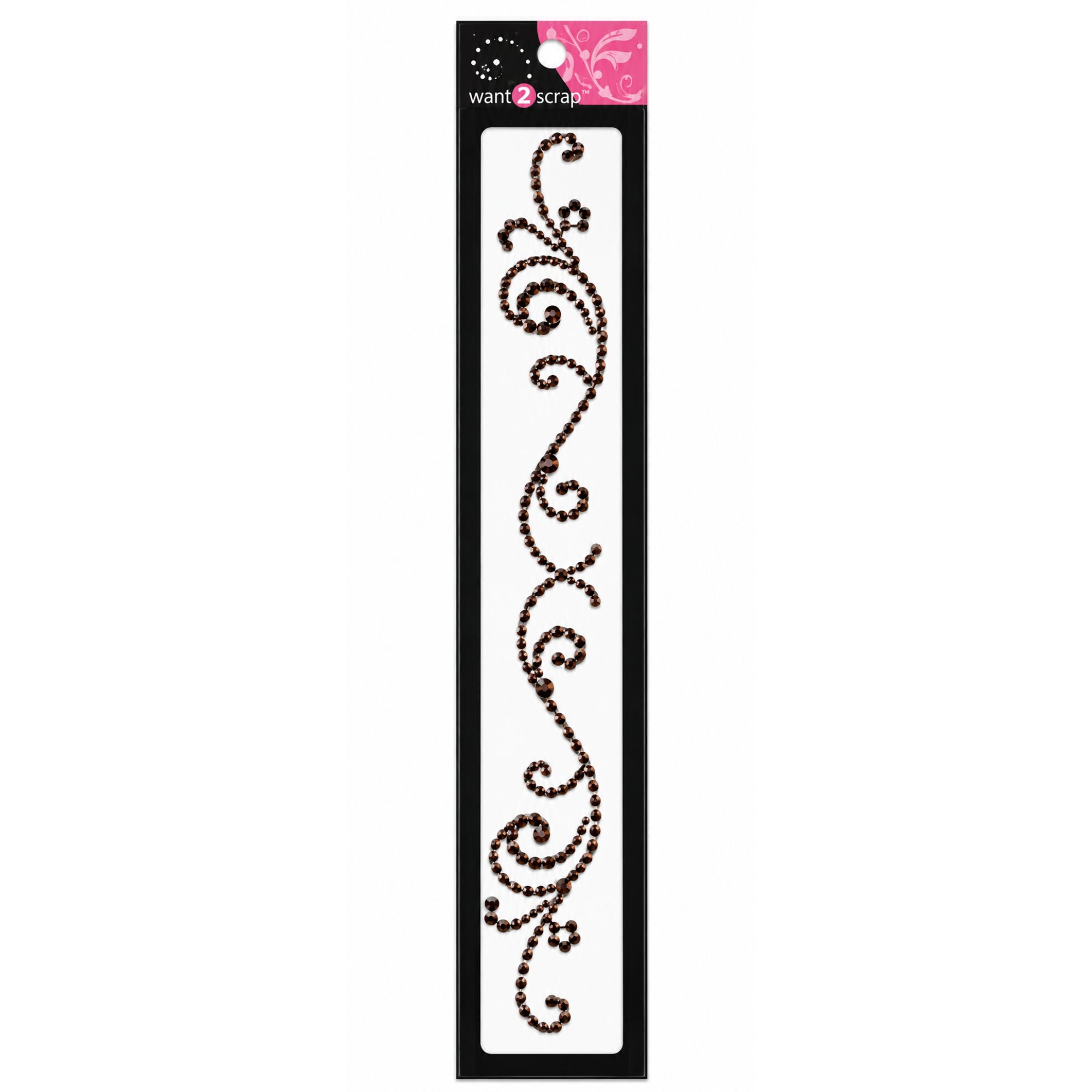 Say It With Bling Collection 2 x 11 Self-Adhesive Brown Rhinestone Flourish Swirl Scrapbook Bling by Want 2 Scrap