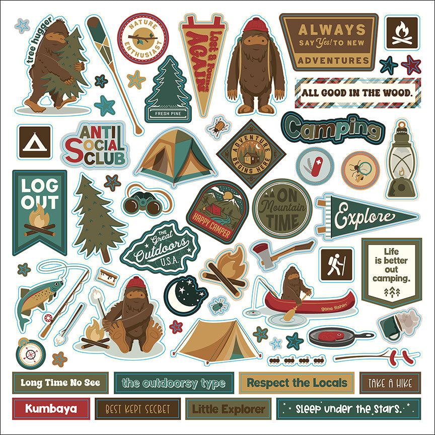 Camping Legends Collection 12 x 12 Scrapbook Sticker Sheet by Photo Play Paper