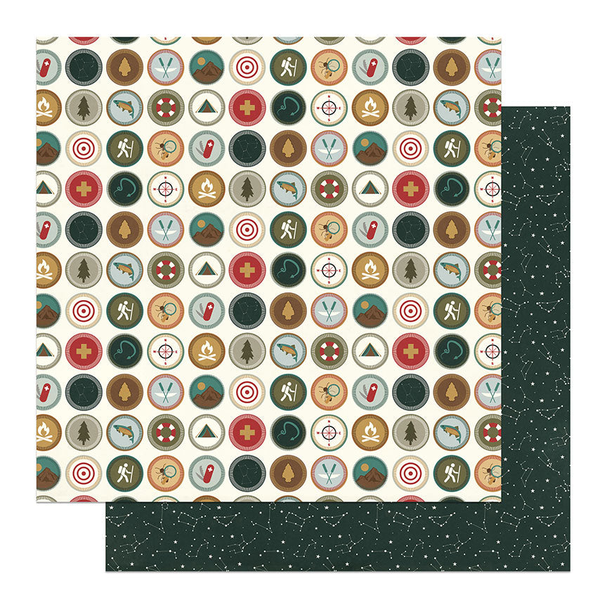 Camping Legends Collection Merit Badge 12 x 12 Double-Sided Scrapbook Paper by Photo Play Paper