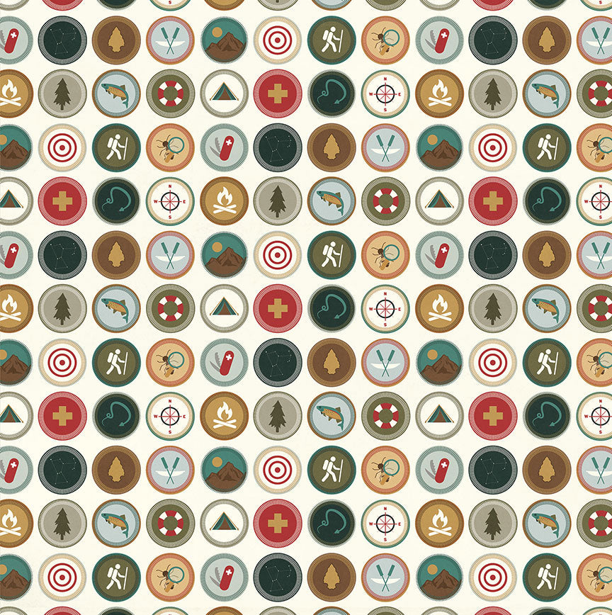 Camping Legends Collection Merit Badge 12 x 12 Double-Sided Scrapbook Paper by Photo Play Paper