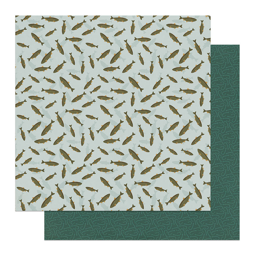 Camping Legends Collection Gone Fishing 12 x 12 Double-Sided Scrapbook Paper by Photo Play Paper