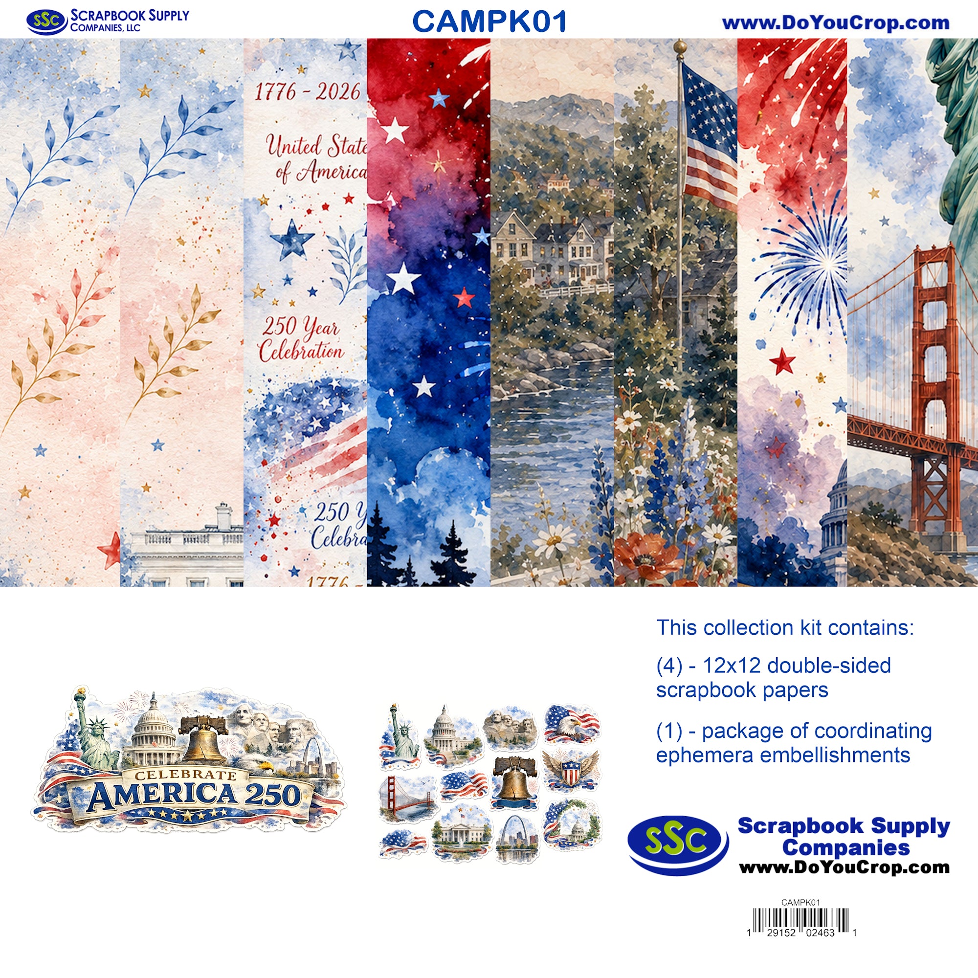 Celebrate America 12 x 12 Scrapbook Paper & Embellishment Kit by SSC Designs
