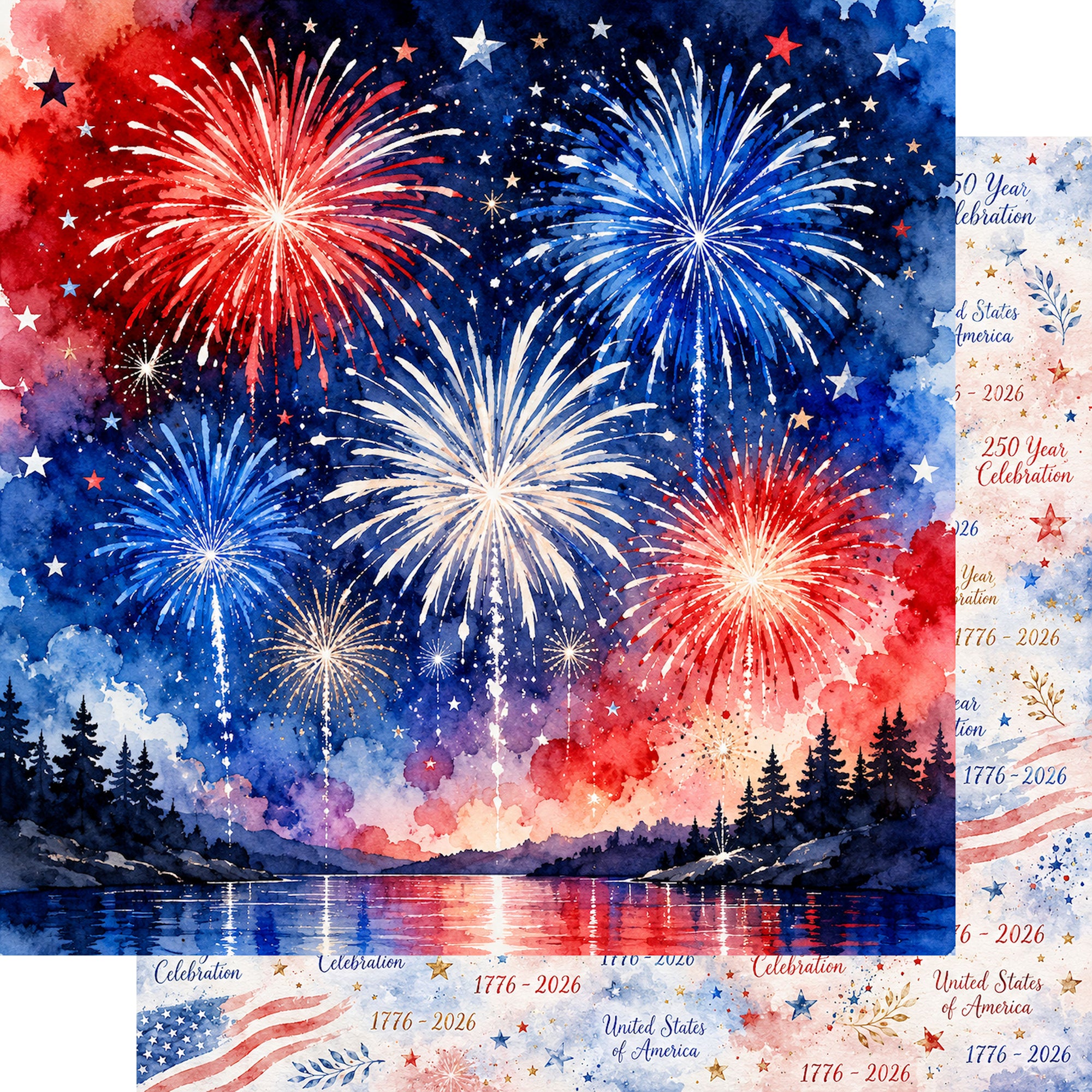 Celebrate America Collection Red, White & Reflections 12 x 12 Double-Sided Scrapbook Paper by SSC Designs
