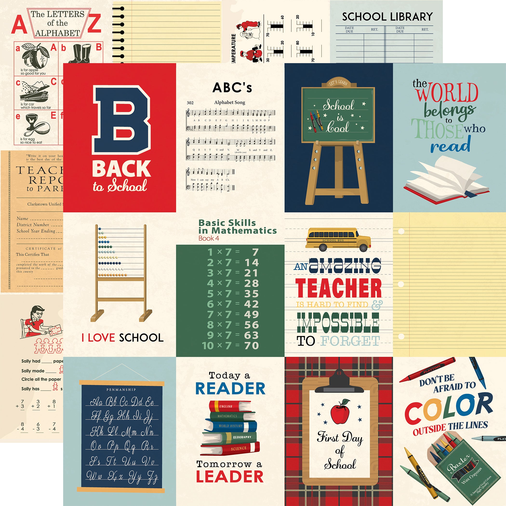 Back to School 12 x 12 Scrapbook Collection Kit by Carta Bella - 13 pieces