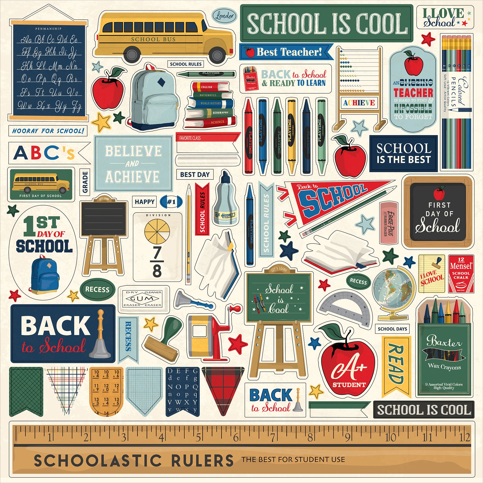 Back to School 12 x 12 Scrapbook Collection Kit by Carta Bella - 13 pieces