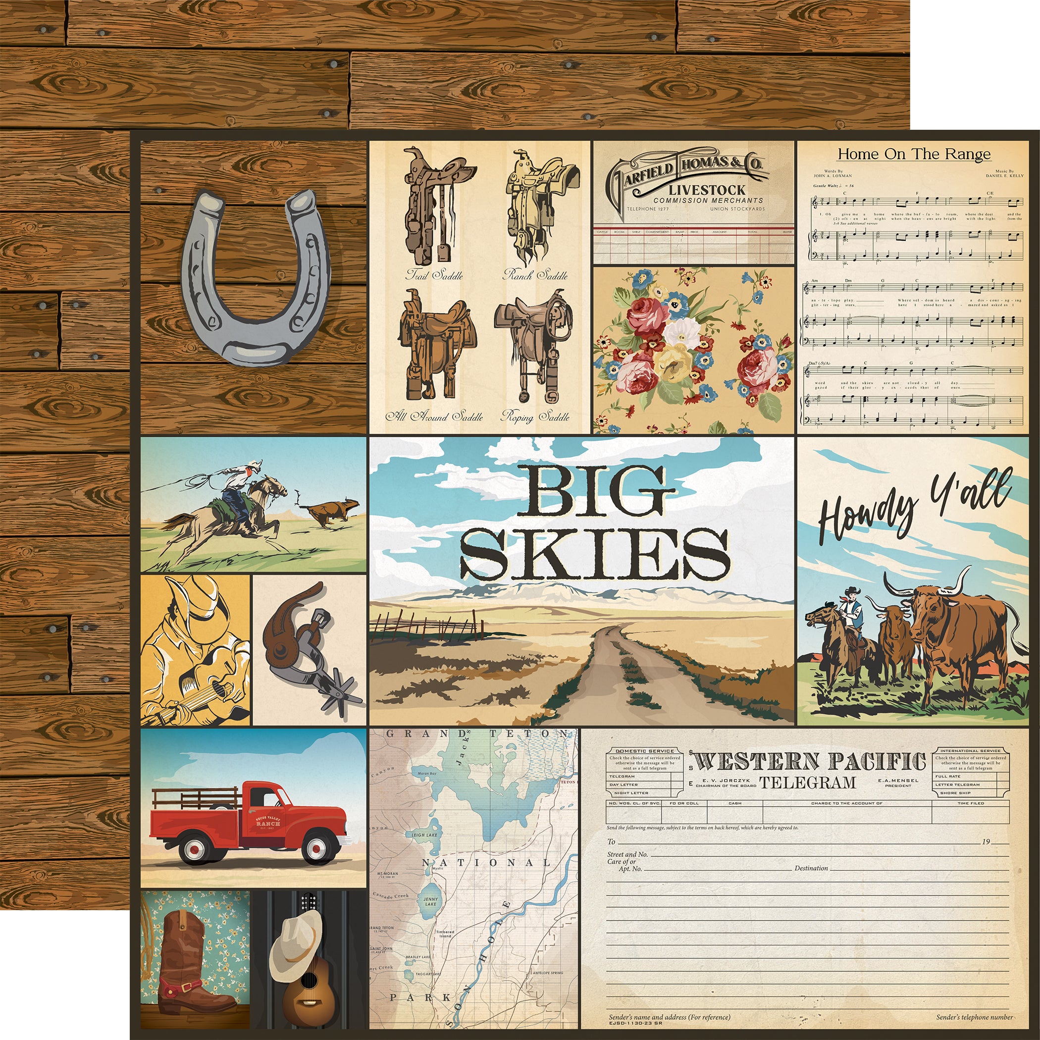 Cowboys Collection Mutli Journaling Cards 12 x 12 Double-Sided Scrapbook Paper by Echo Park Paper