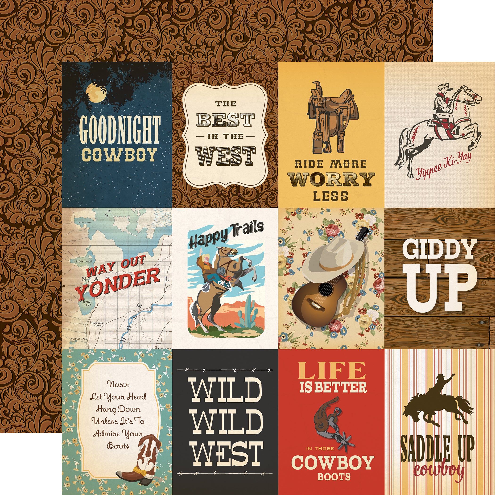 Cowboys Collection 3 x 4 Journaling Cards 12 x 12 Double-Sided Scrapbook Paper by Echo Park Paper