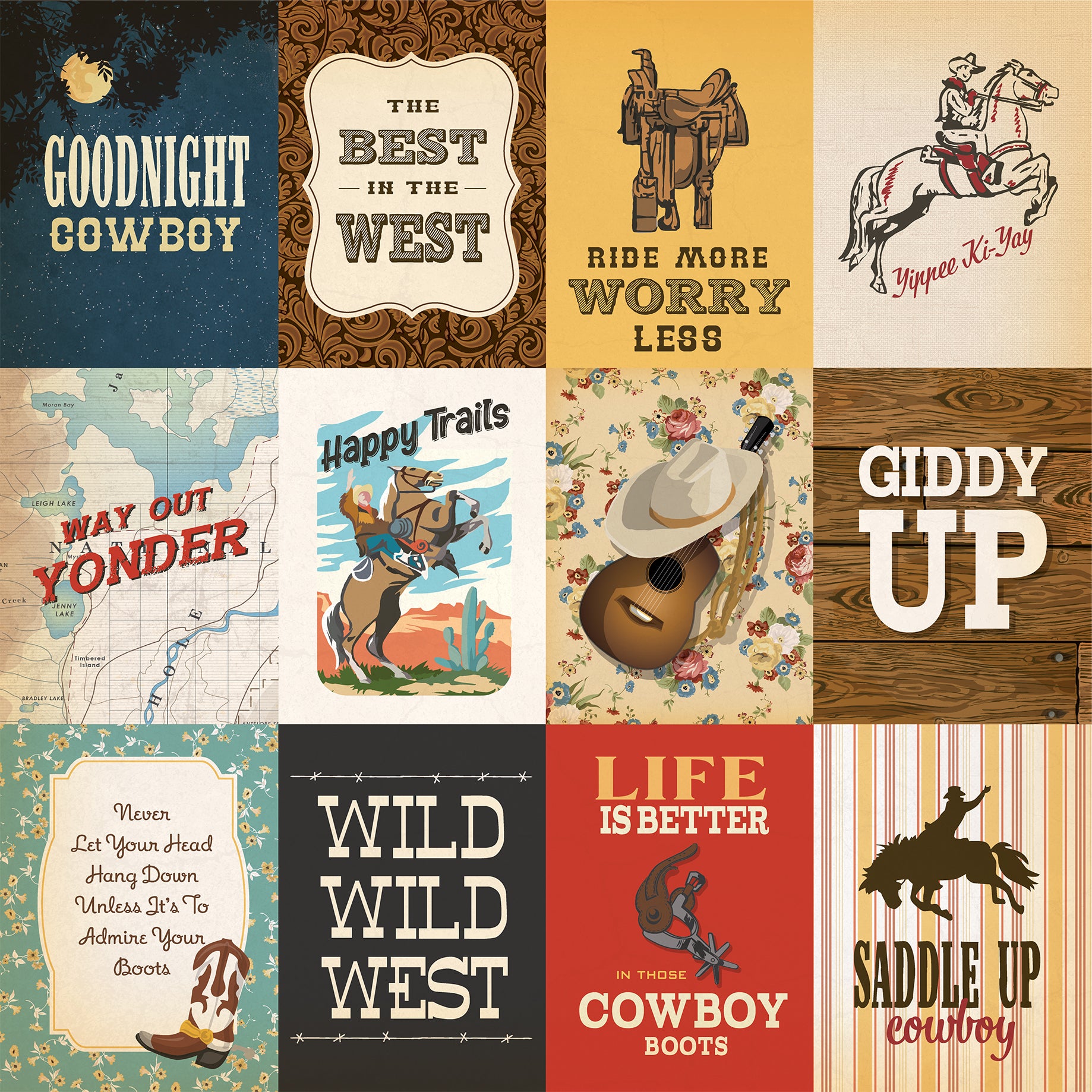 Cowboys Collection 3 x 4 Journaling Cards 12 x 12 Double-Sided Scrapbook Paper by Echo Park Paper