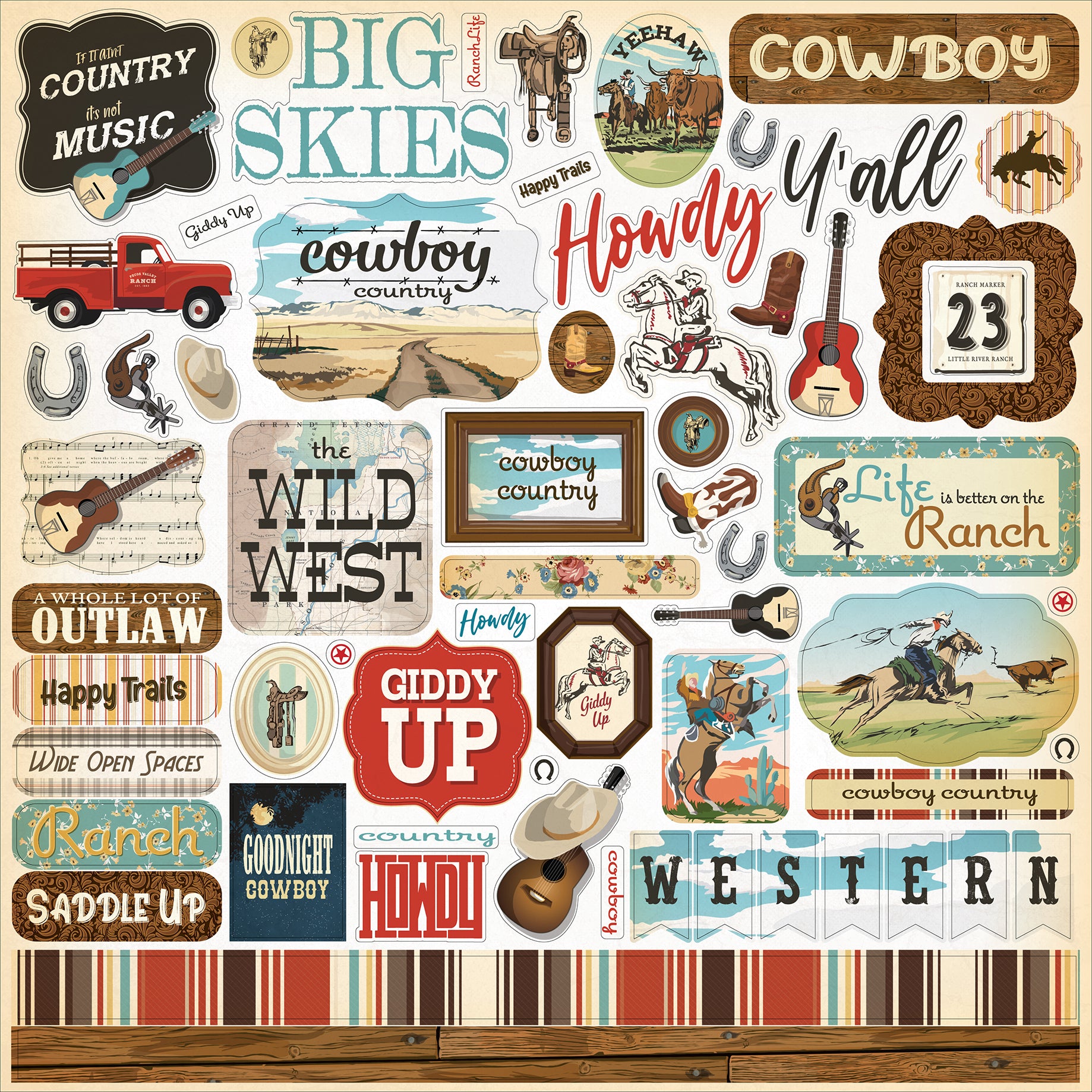 Cowboys Collection 12 x 12 Scrapbook Sticker Sheet by Echo Park Paper