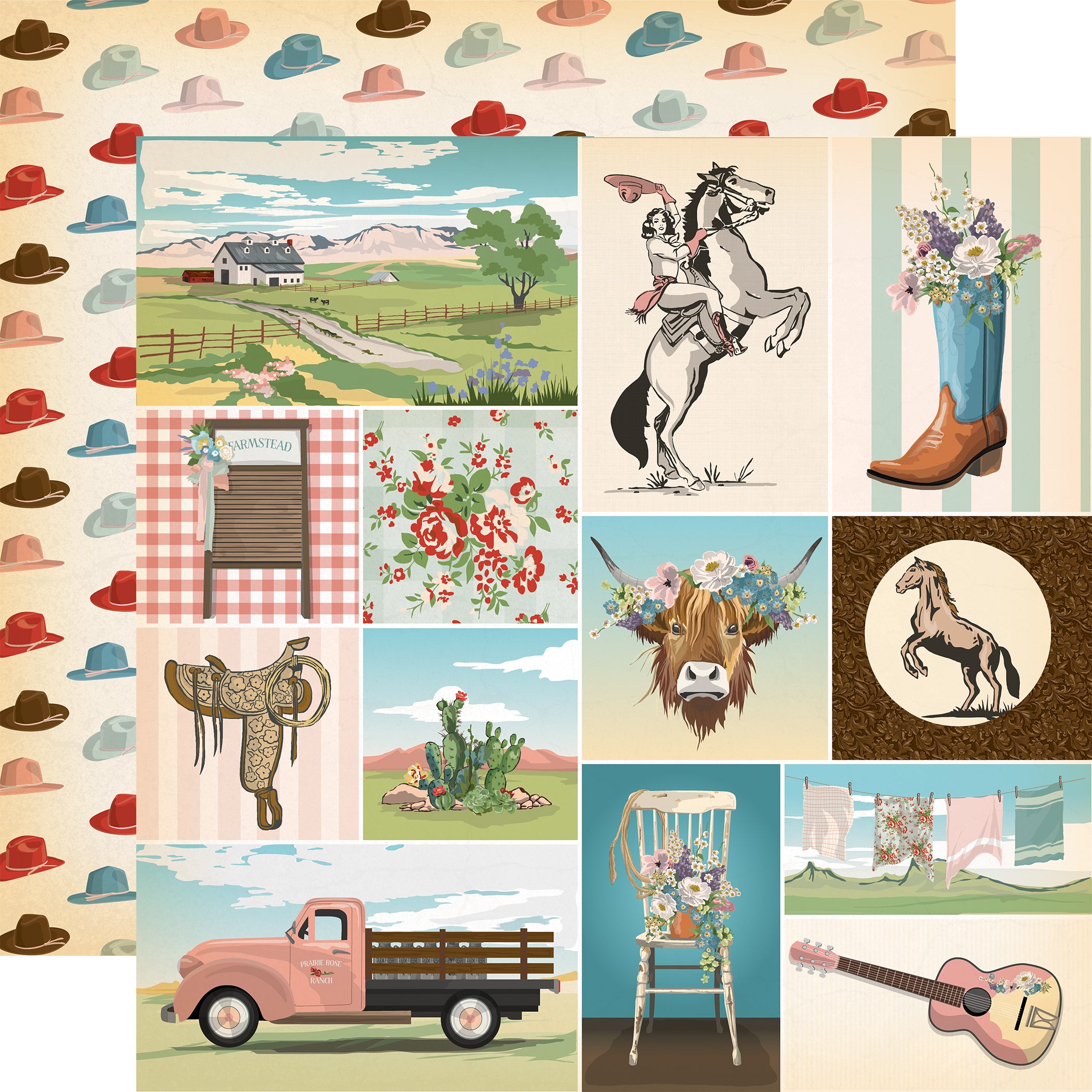 Cowgirl Collection 12 x 12 Scrapbook Collection Kit by Carta Bella - 13 Pieces