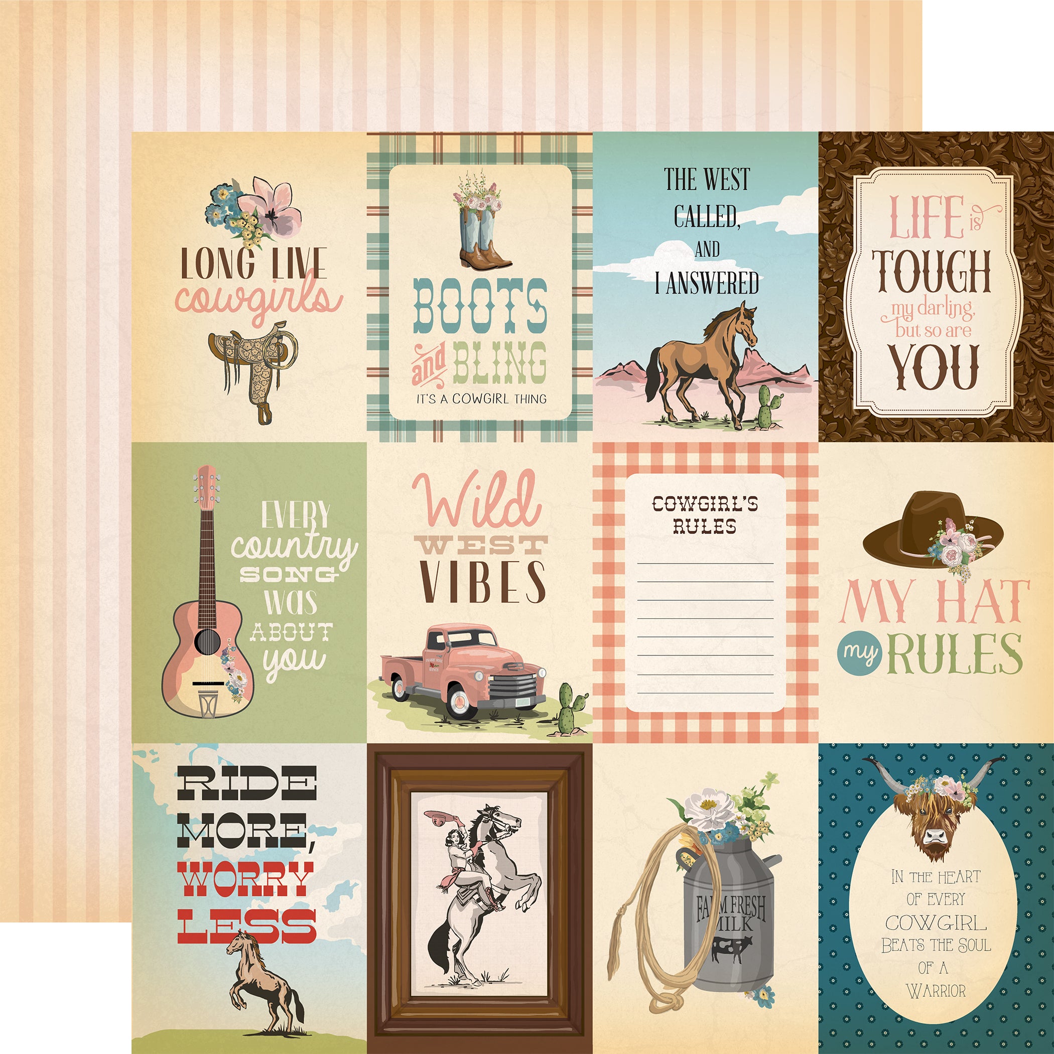 Cowgirl Collection 12 x 12 Scrapbook Collection Kit by Carta Bella - 13 Pieces