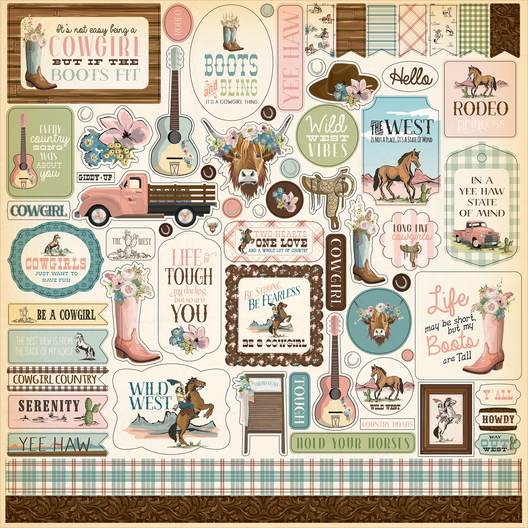 Cowgirl Collection 12 x 12 Scrapbook Collection Kit by Carta Bella - 13 Pieces