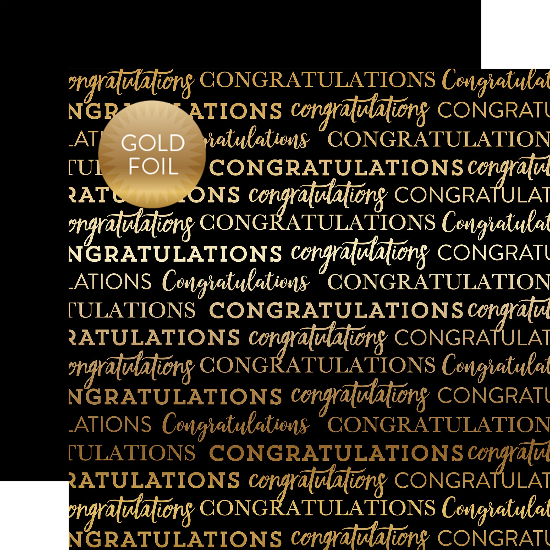 Graduation Collection Black Congratulations 12 x 12 Gold Foiled Scrapbook Paper by Carta Bella