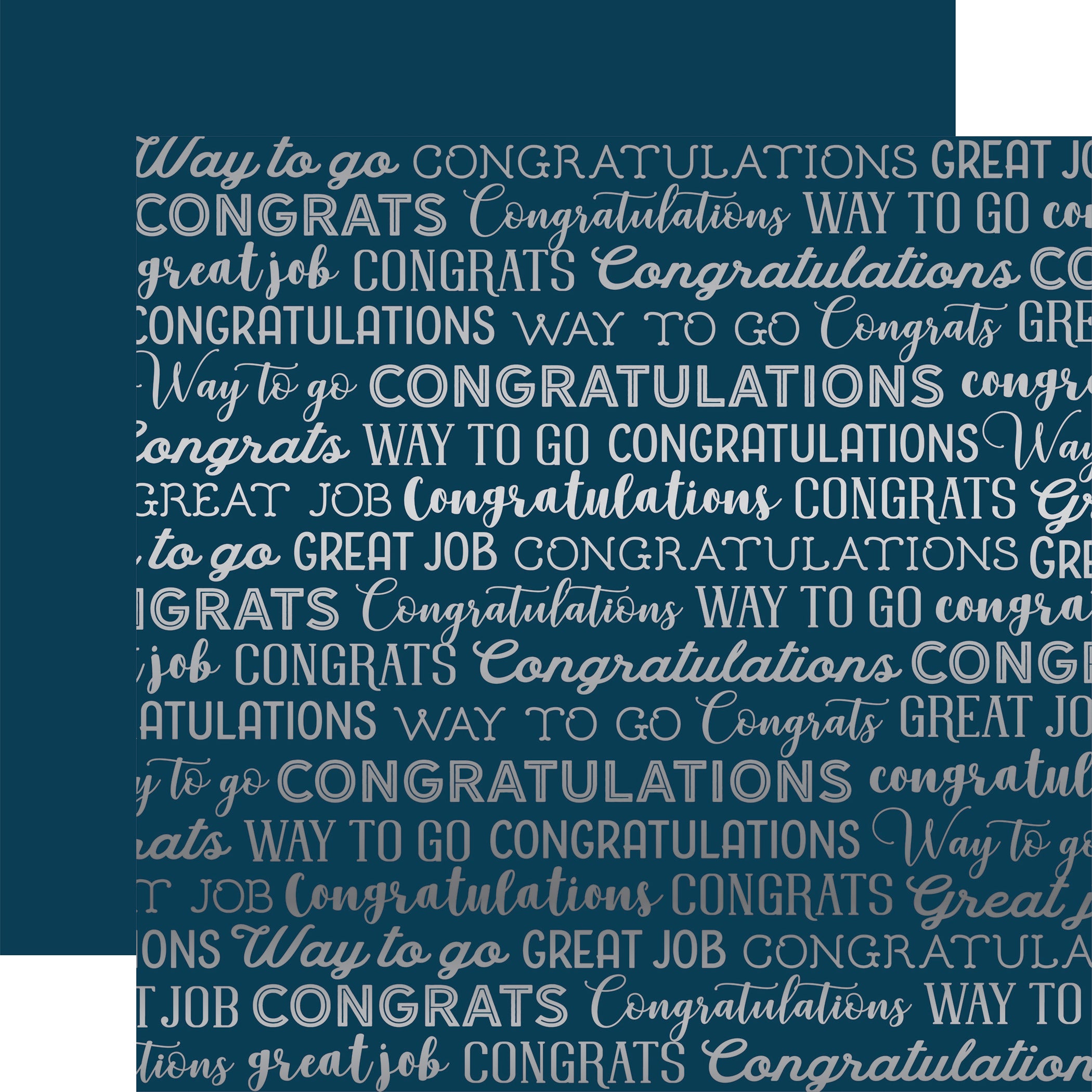 Graduation Collection Navy Blue Congratulations 12 x 12 Silver Foiled Scrapbook Paper by Carta Bella