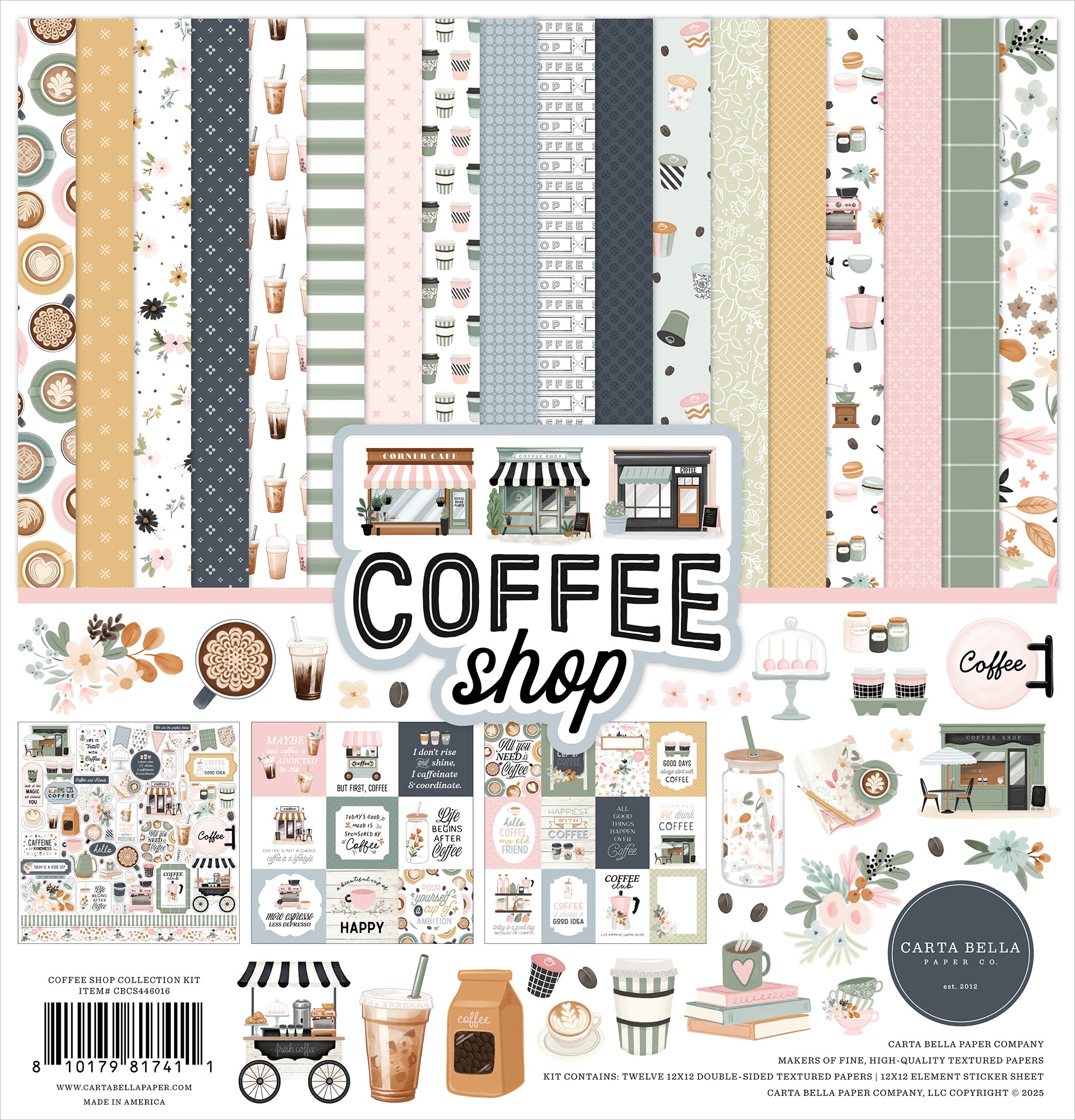 Coffee Shop 12 x 12 Scrapbook Collection Kit by Carta Bella - 13 Pieces