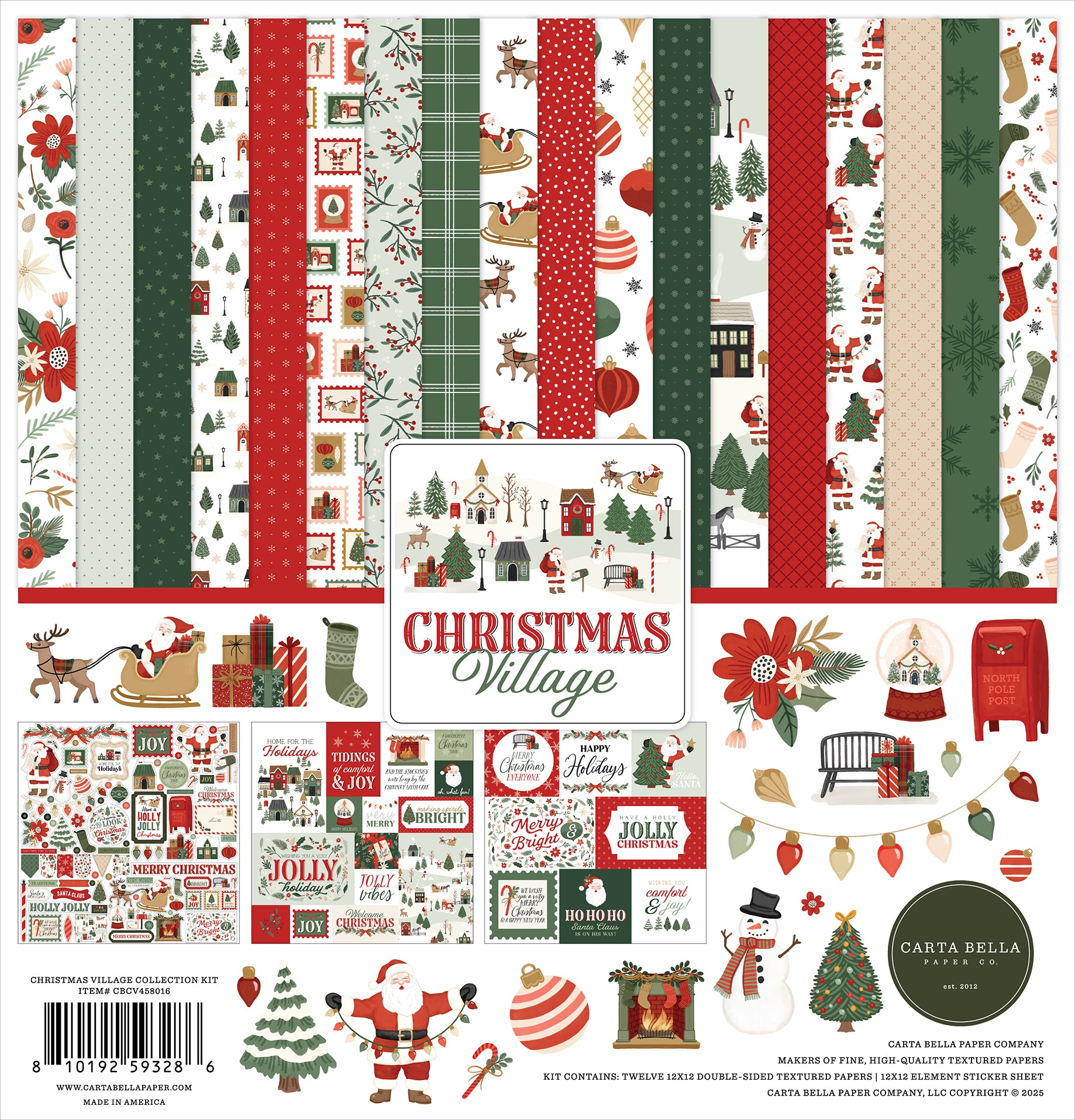Christmas Village Collection 12 x 12 Double-Sided Scrapbook Collection Kit by Carta Bella - 13 Pieces