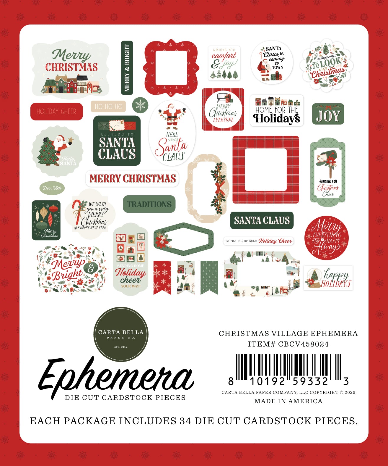 Christmas Village Collection Ephemera Scrapbook Embellishments by Carta Bella