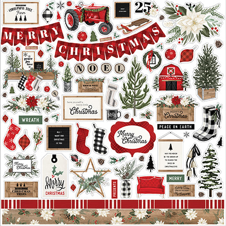Farmhouse Christmas Collection 12 x 12 Scrapbook Sticker Sheet by Carta Bella