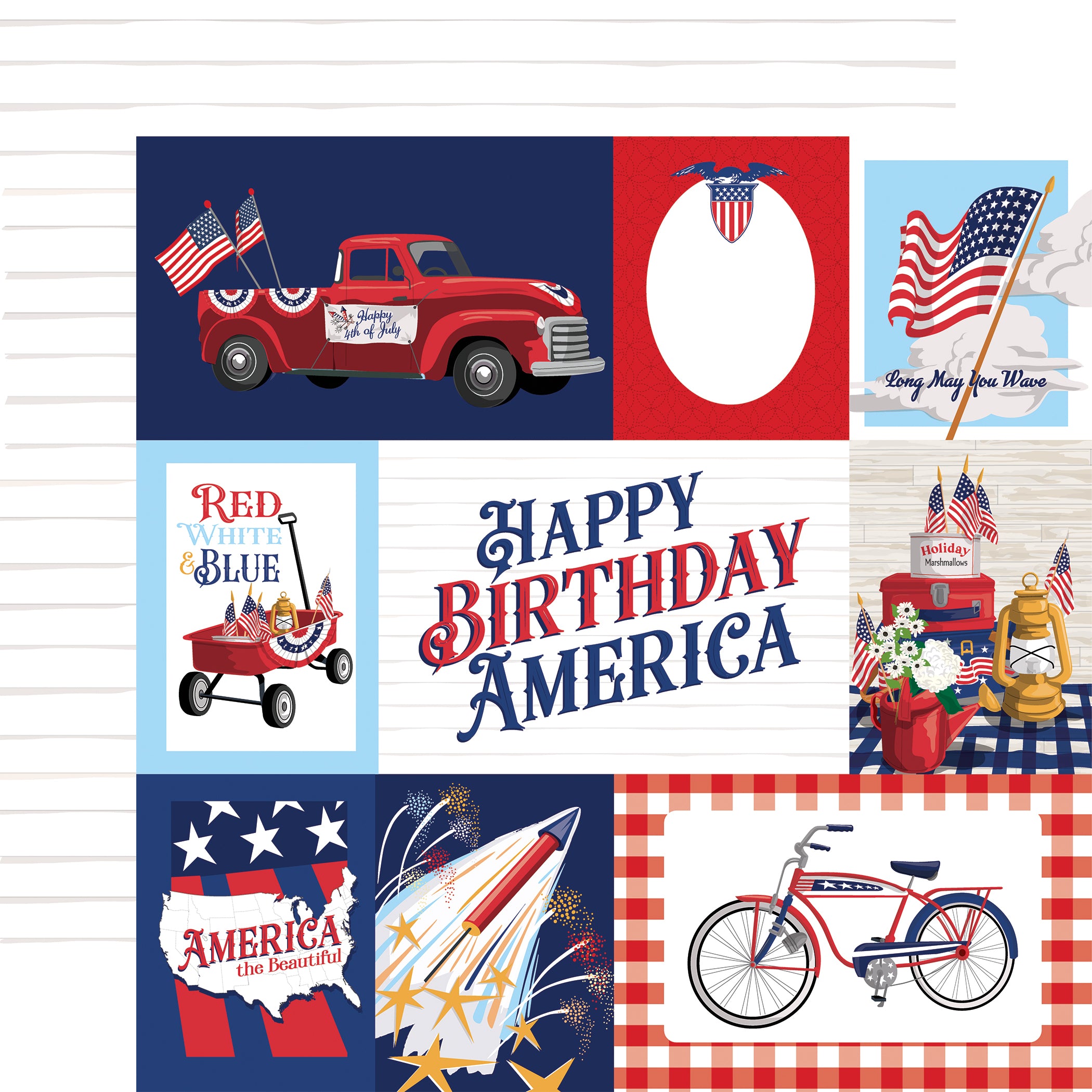 Fourth of July Collection 12 x 12 Scrapbook Paper & Sticker Pack by Carta Bella