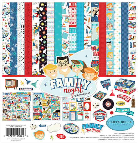 Family Night Collection 12 x 12 Scrapbook Paper & Sticker Pack by Carta Bella