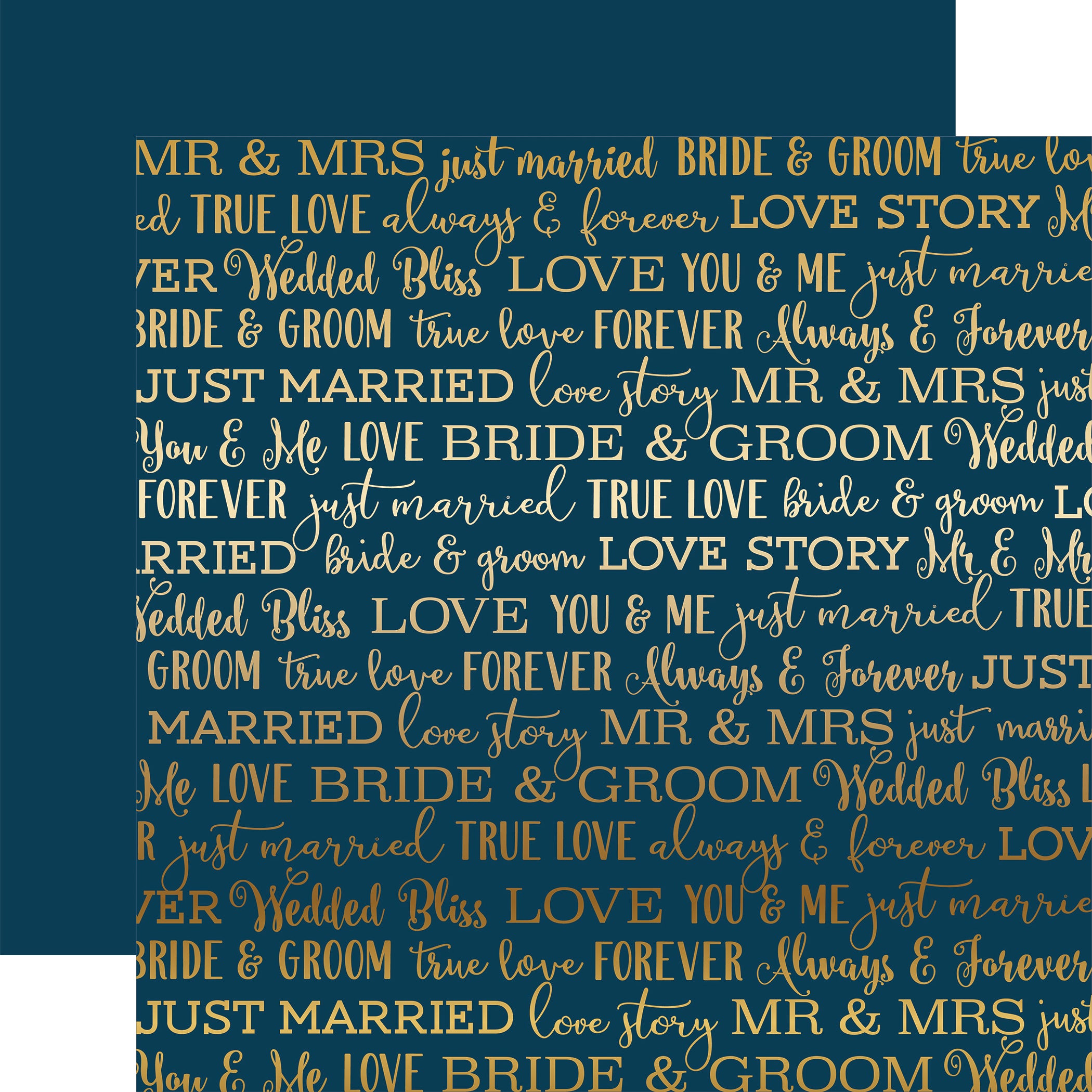 Love Story Collection Blue Love Story 12 x 12 Gold Foiled Scrapbook Paper by Carta Bella