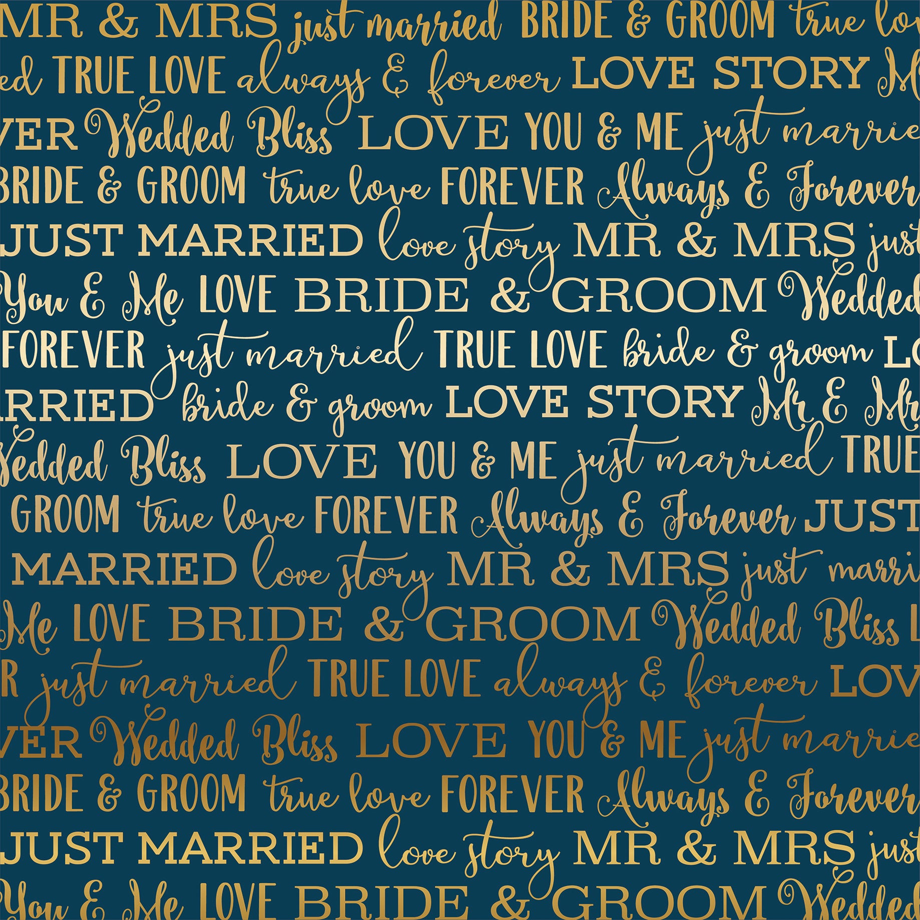 Love Story Collection Blue Love Story 12 x 12 Gold Foiled Scrapbook Paper by Carta Bella