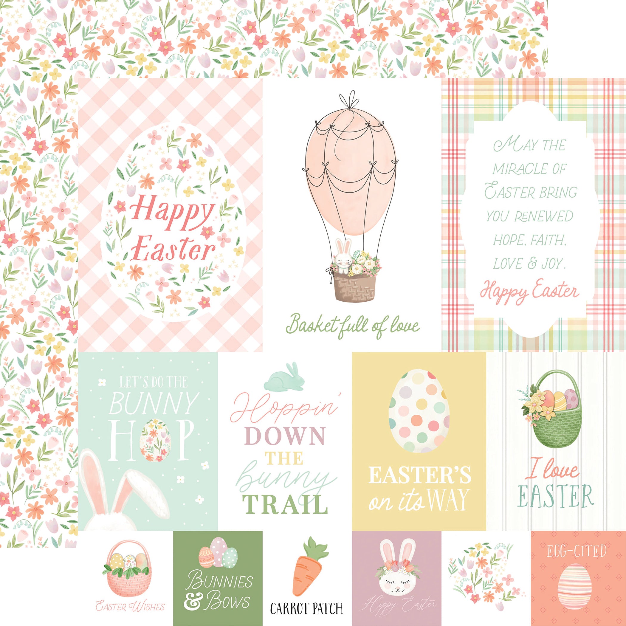 Here Comes Easter Collection Easter Journaling Cards 12 x 12 Double-Sided Scrapbook Paper by Carta Bella