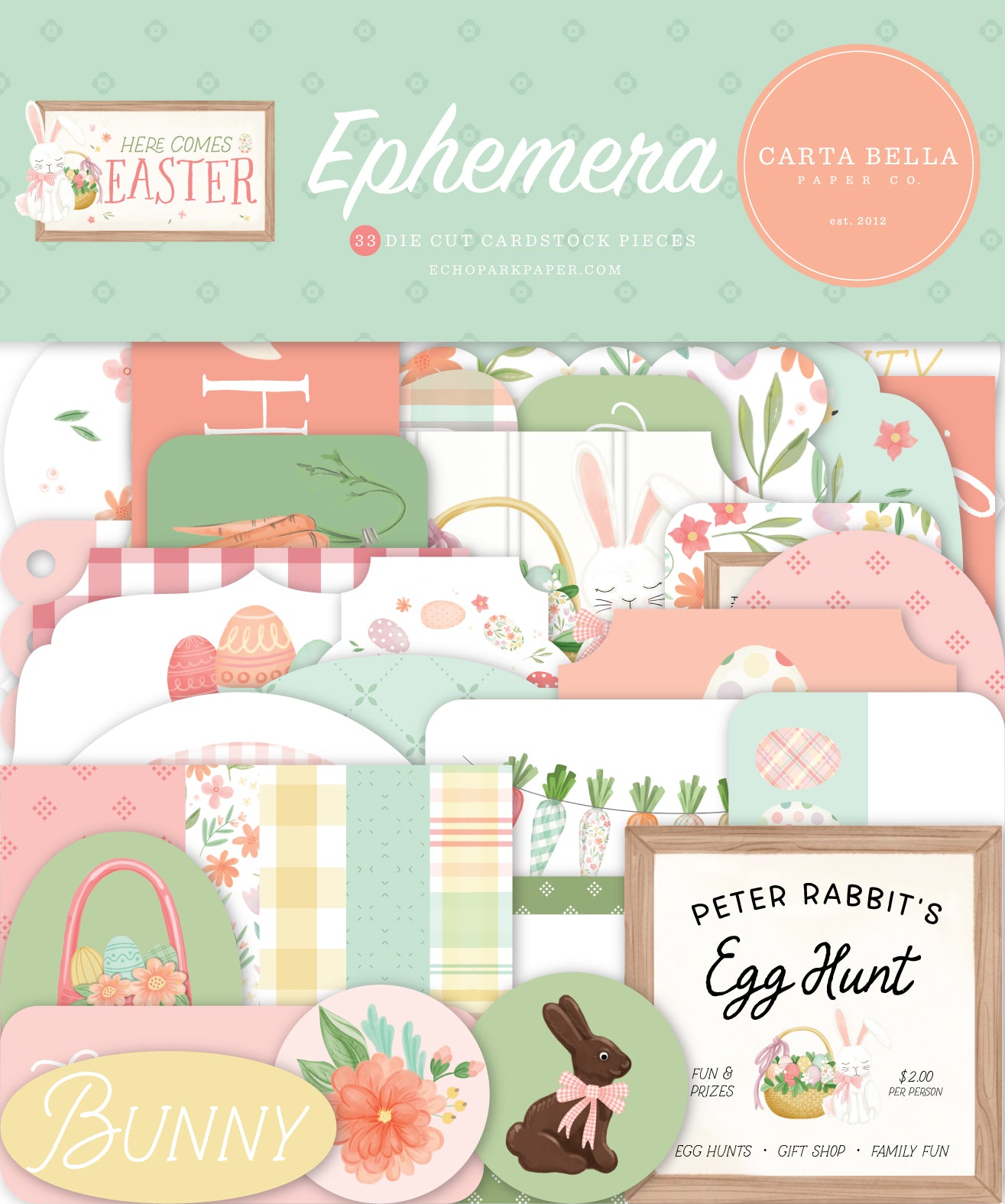 Here Comes Easter Collection 5 x 5 Scrapbook Ephemera by Carta Bella