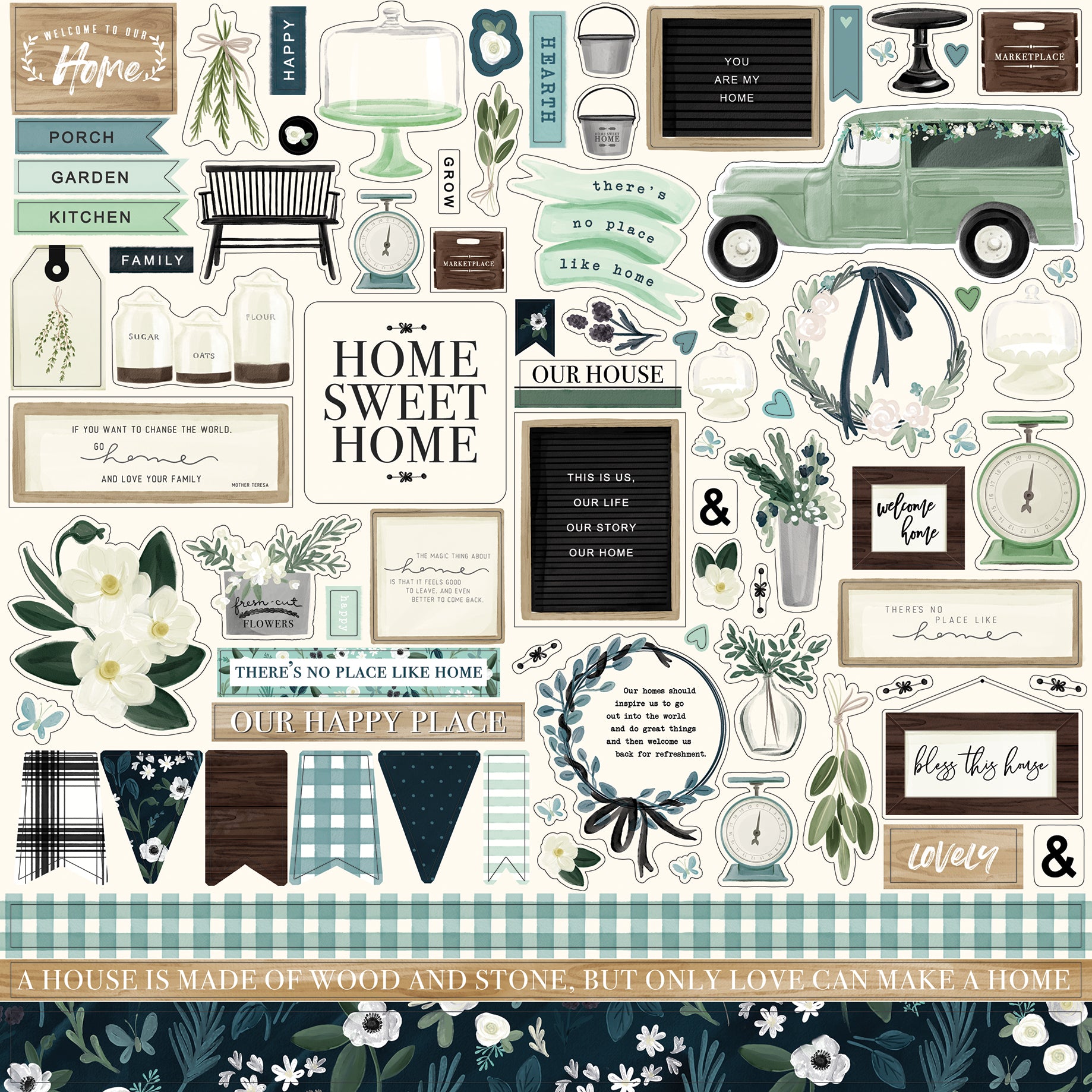 Home Again Scrapbook Paper & Sticker Collection Kit by Carta Bella - 13 Pieces
