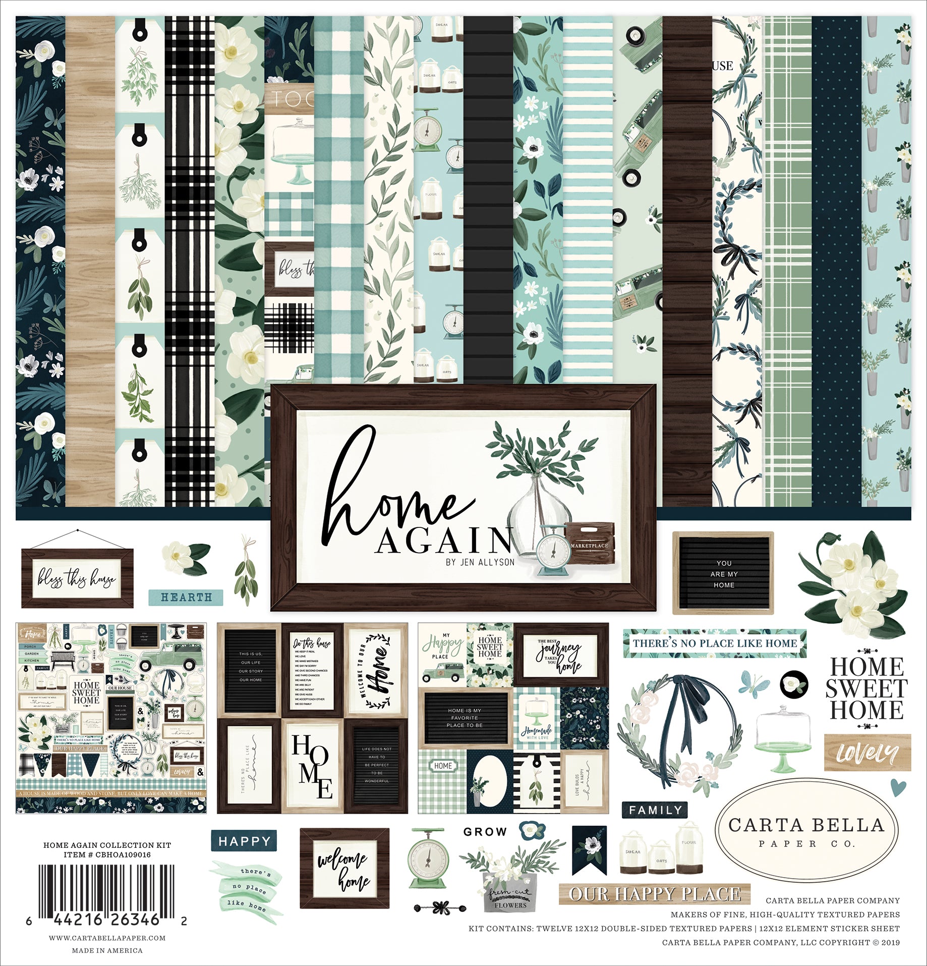 Home Again Scrapbook Paper & Sticker Collection Kit by Carta Bella - 13 Pieces