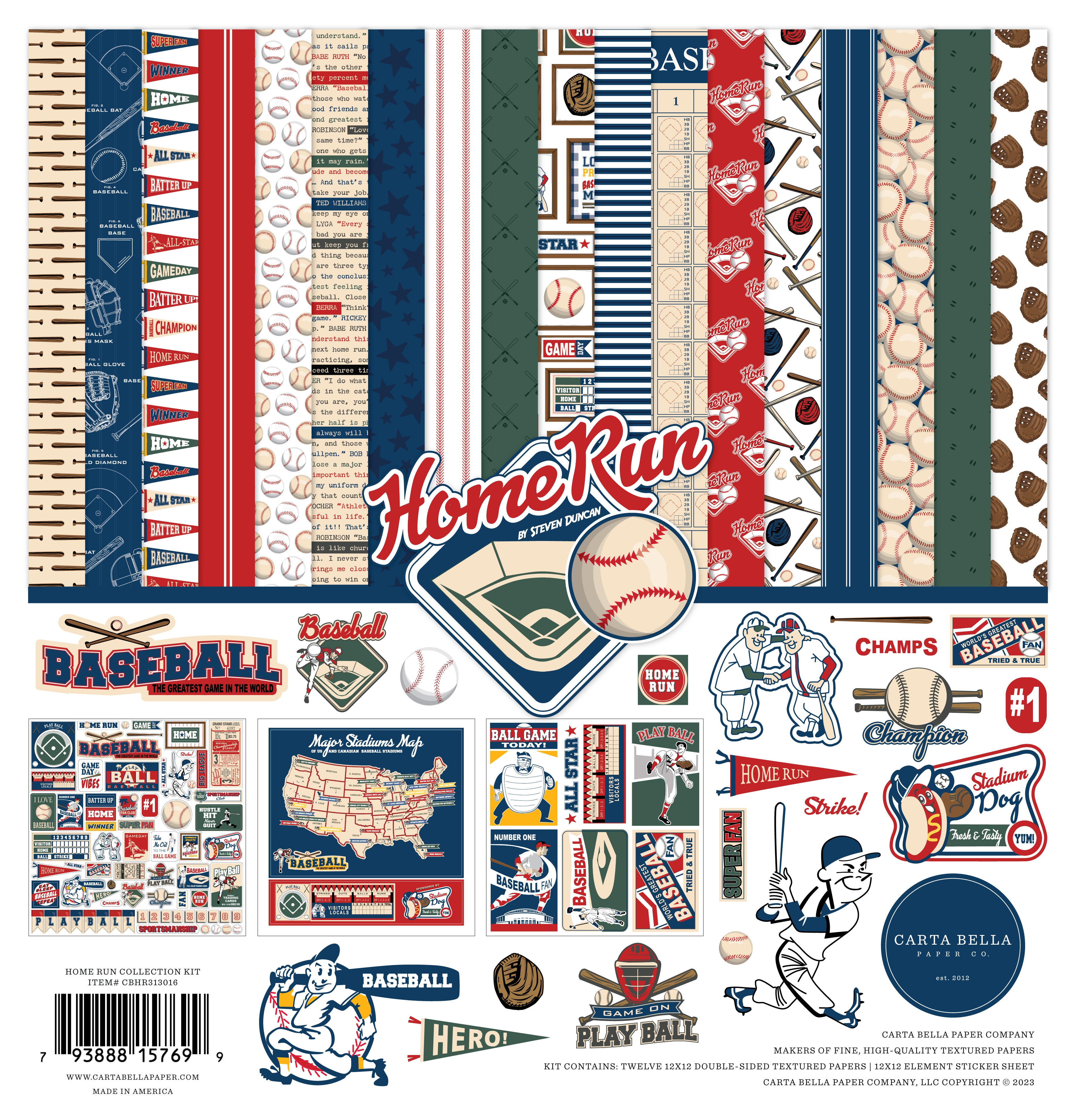 Home Run Scrapbook Paper & Sticker Collection Kit by Echo Park Paper - 13 Pieces
