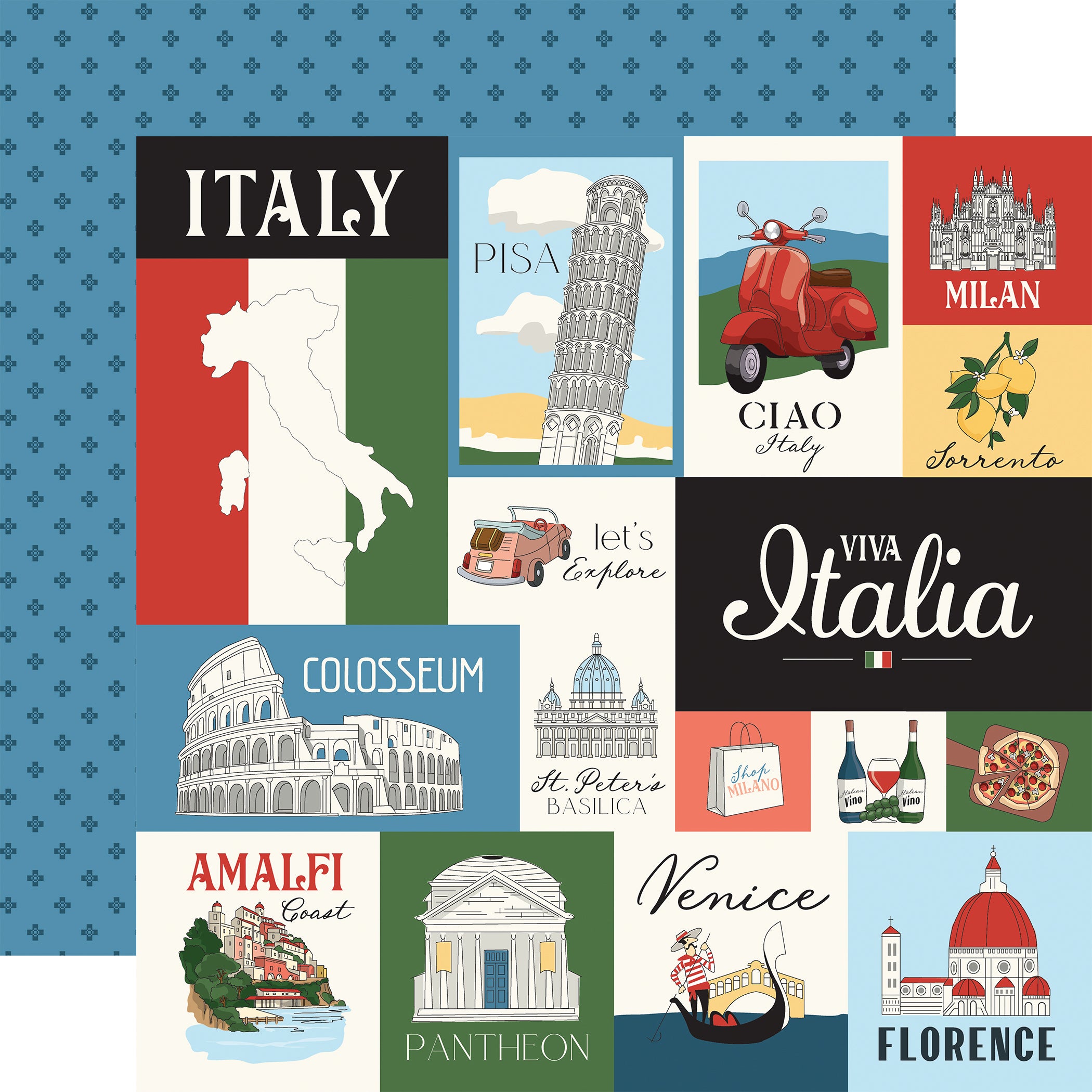 Italy Scrapbook Paper & Sticker  Collection Kit by Carta Bella - 13 Pieces