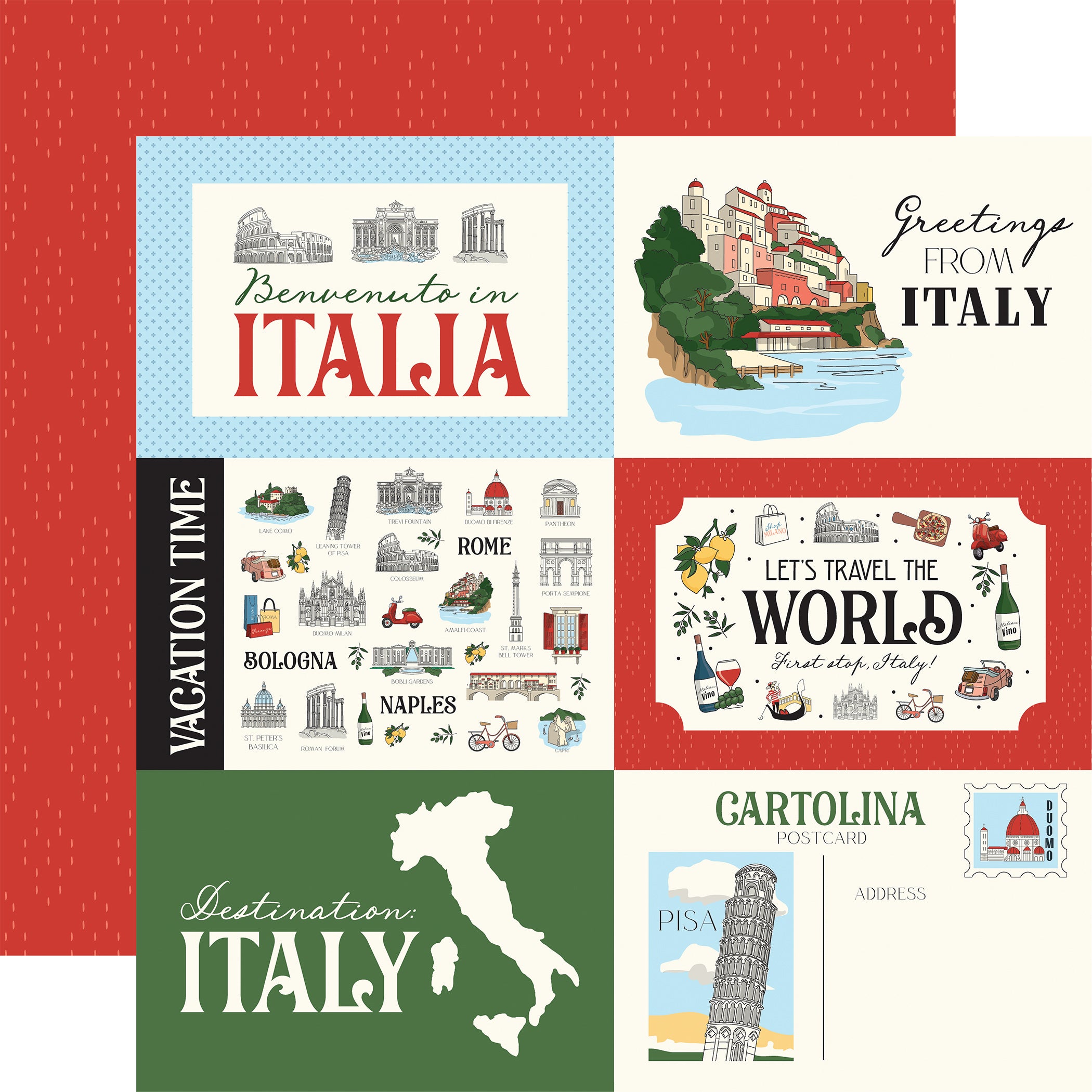 Italy Scrapbook Paper & Sticker  Collection Kit by Carta Bella - 13 Pieces