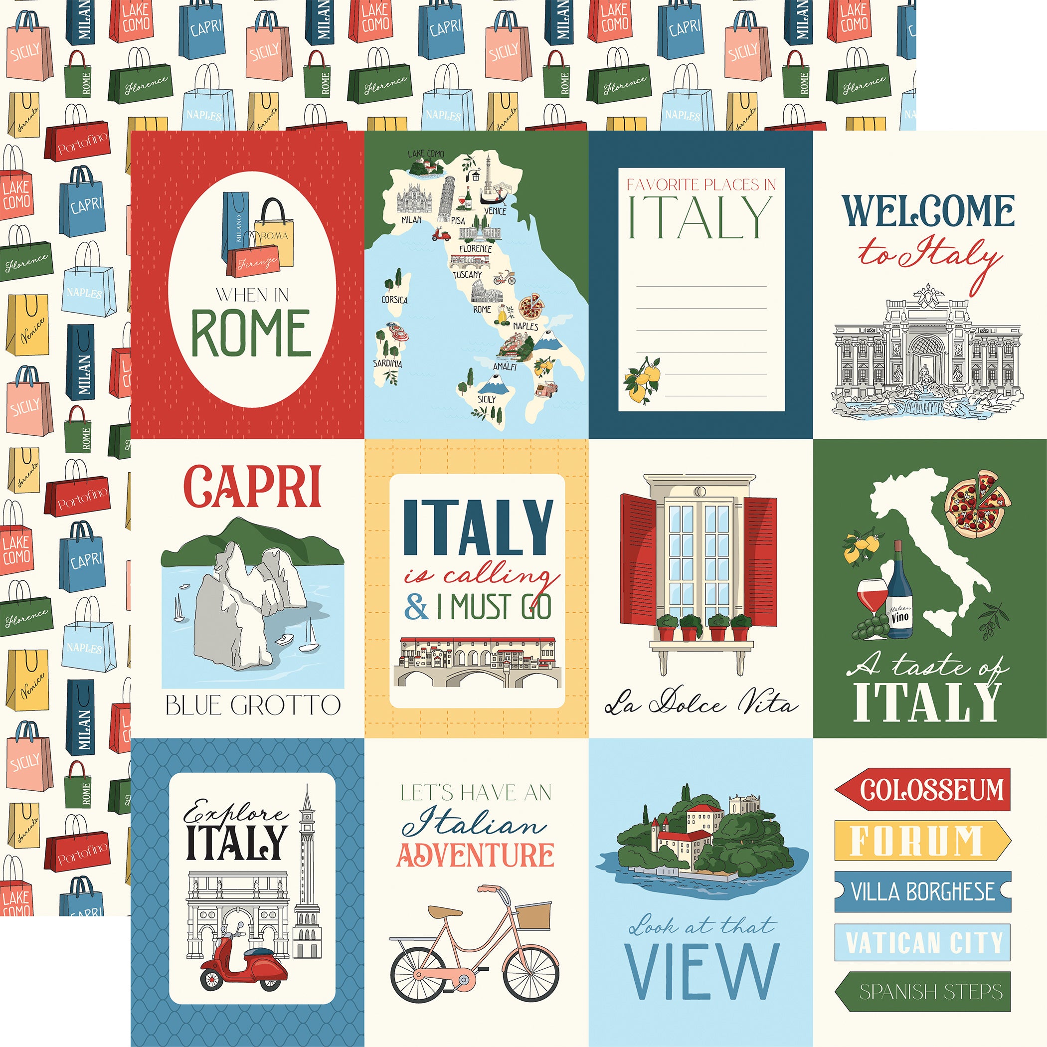 Italy Scrapbook Paper & Sticker  Collection Kit by Carta Bella - 13 Pieces