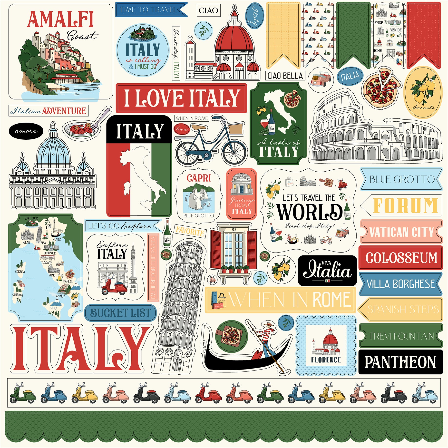 Italy Scrapbook Paper & Sticker  Collection Kit by Carta Bella - 13 Pieces