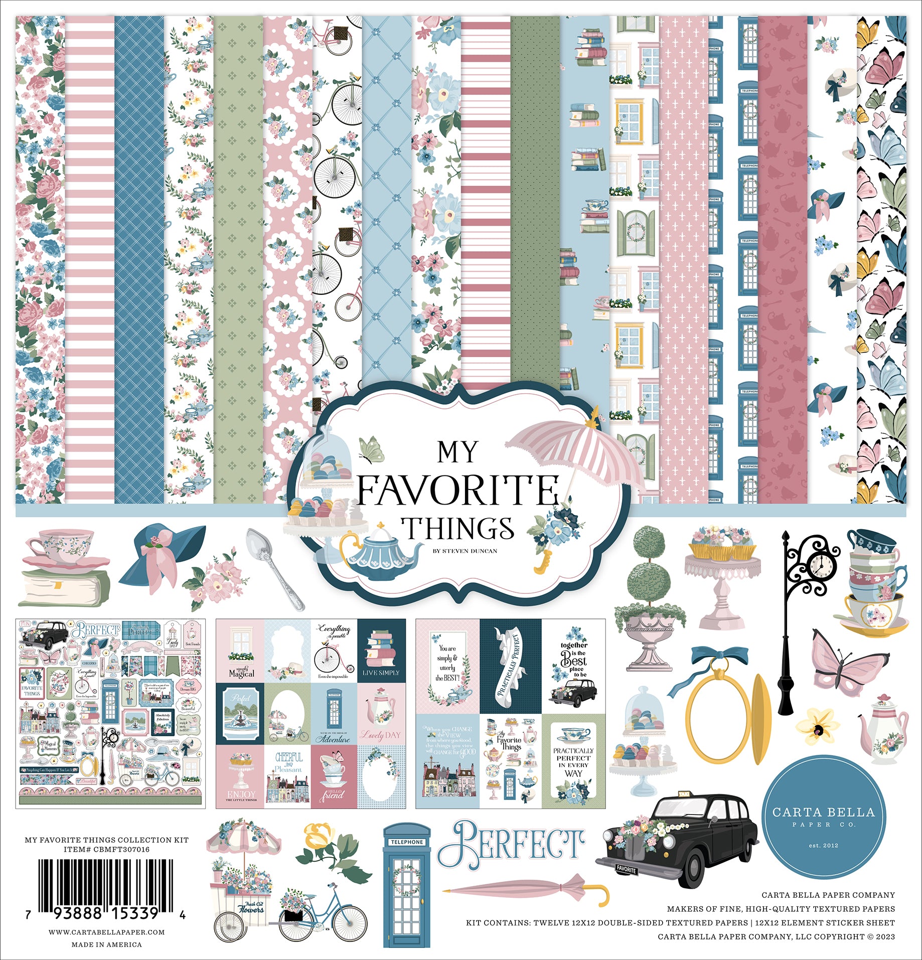 My Favorite Things Collection 12 x 12 Scrapbook Paper & Sticker Pack by Carta Bella