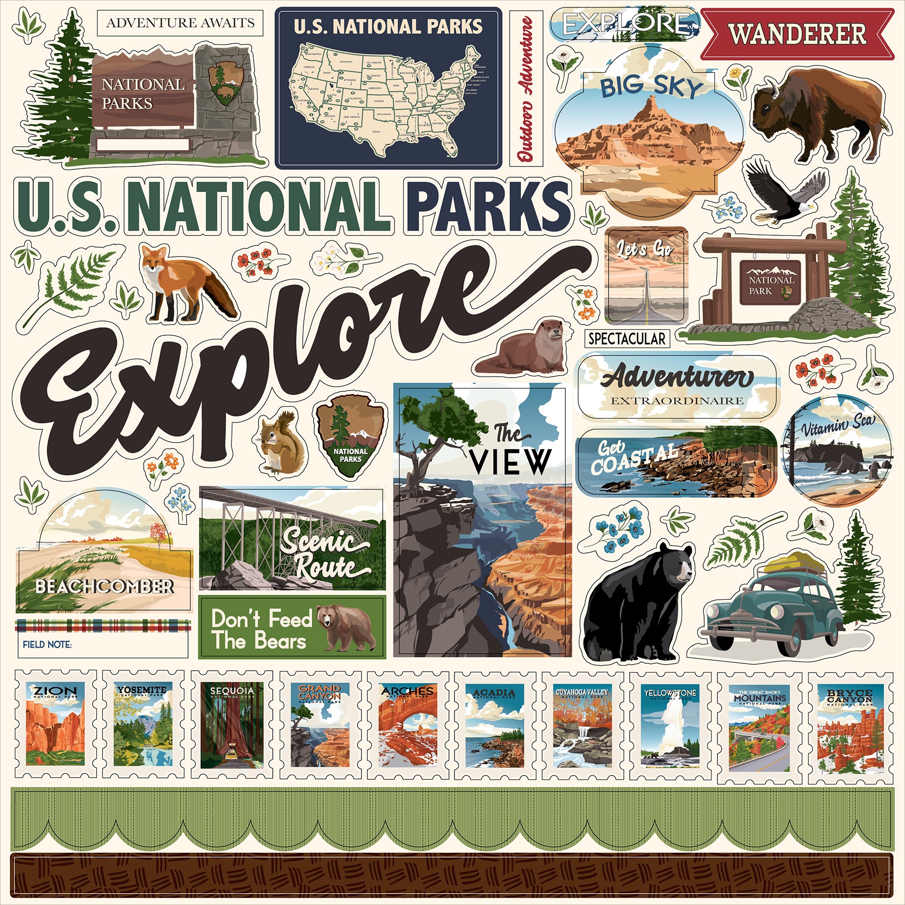 National Parks 12 x 12 Scrapbook Collection Kit by Carta Bella - 13 Pieces
