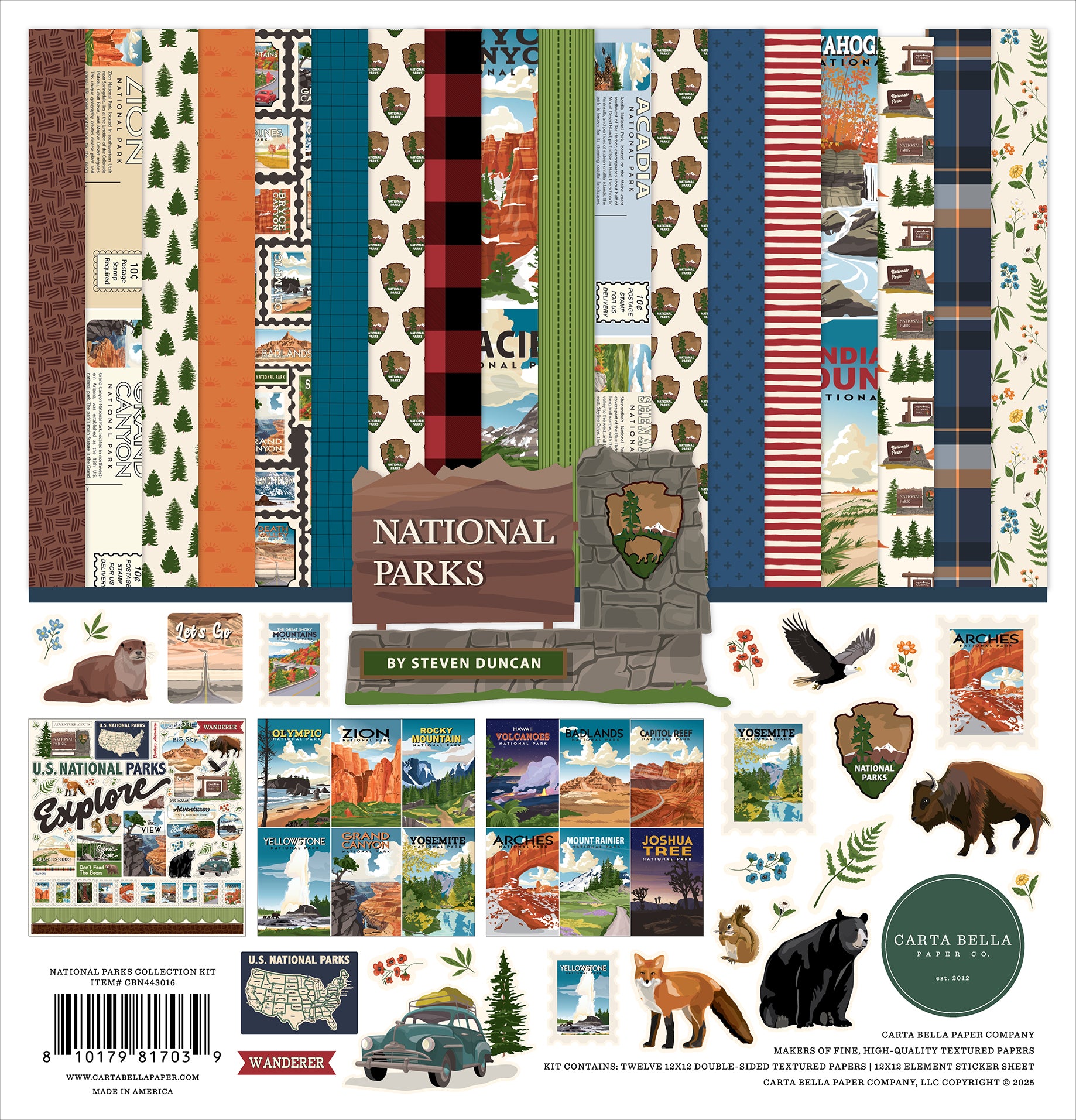 National Parks 12 x 12 Scrapbook Collection Kit by Carta Bella - 13 Pieces