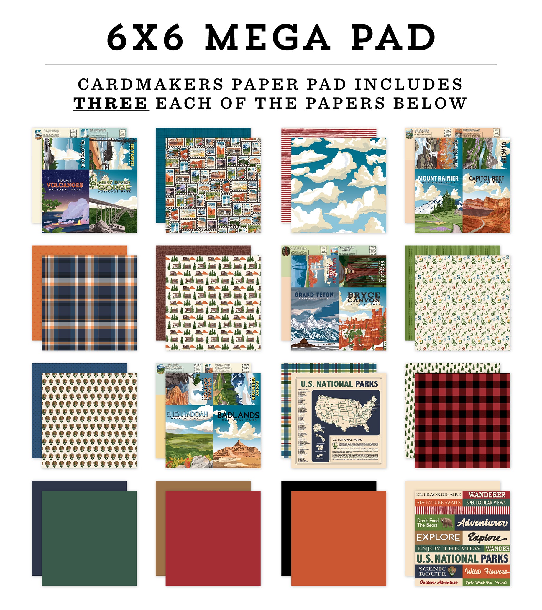 National Parks Collection 6x6 Cardmakers Mega Pad by Carta Bella - 48 Double-Sided Papers