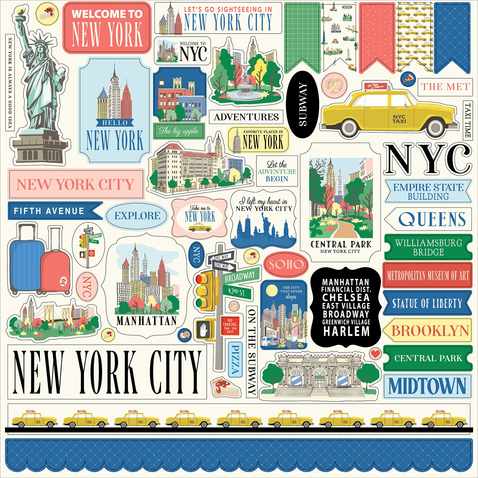 New York City Scrapbook Paper & Sticker  Collection Kit by Carta Bella - 13 Pieces