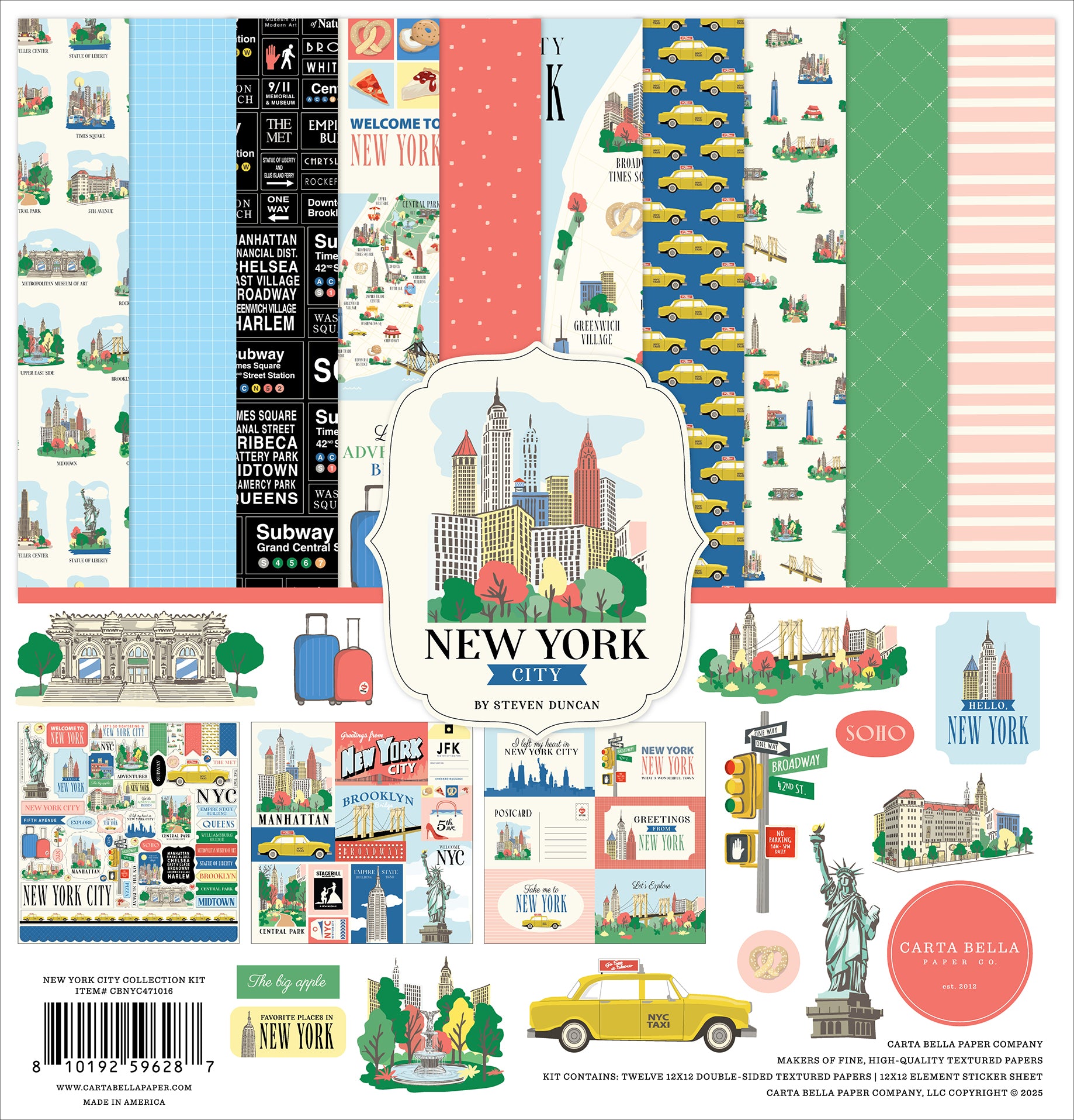 New York City Scrapbook Paper & Sticker  Collection Kit by Carta Bella - 13 Pieces
