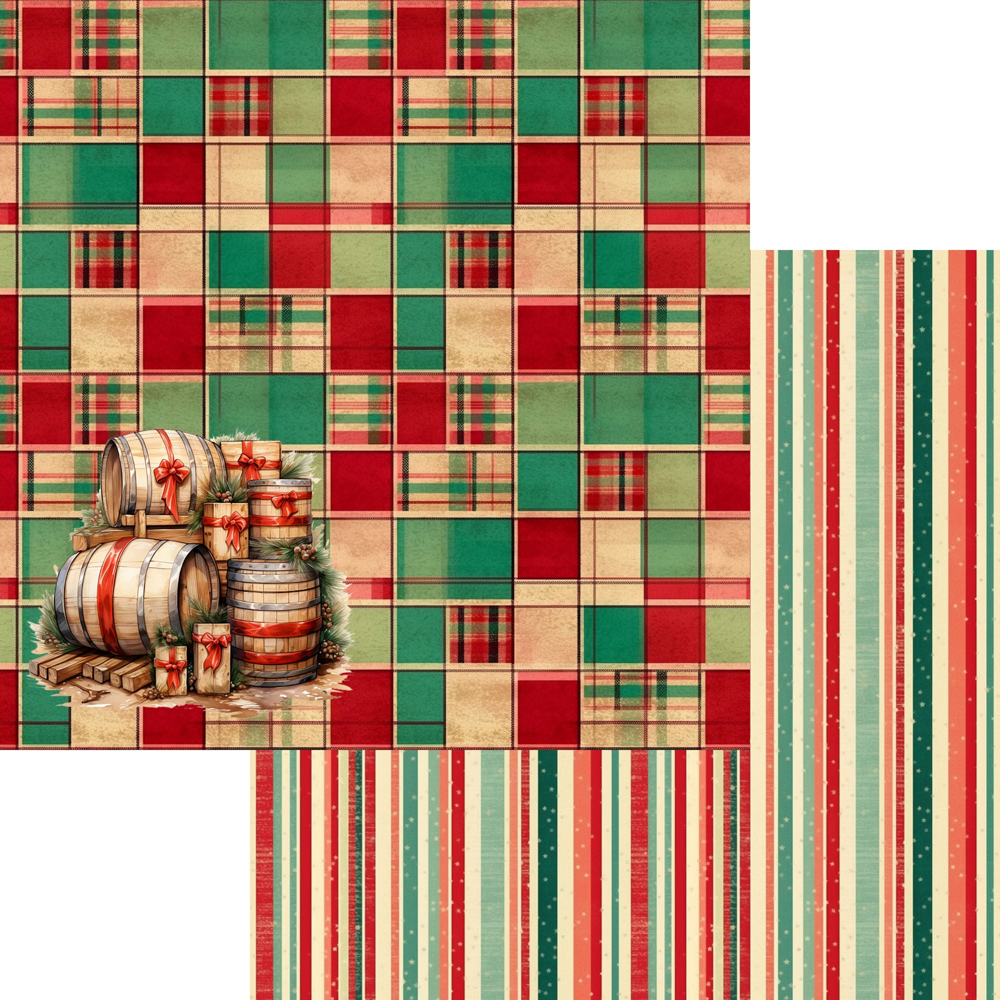 Cowboy Christmas Collection Barrels of Christmas Joy 12 x 12 Double-Sided Scrapbook Paper by SSC Designs