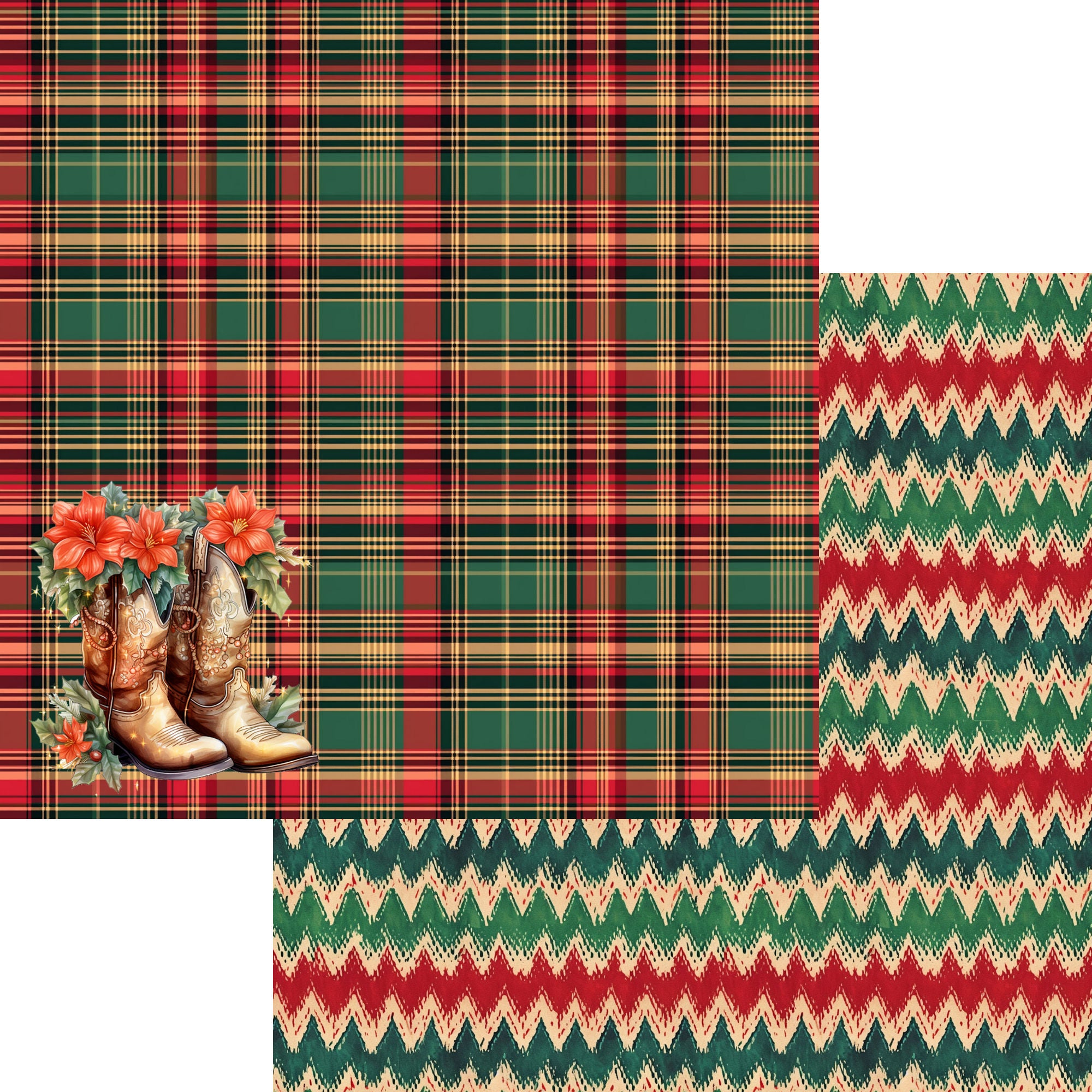 Cowboy Christmas Collection Christmas Cowboy Boots 12 x 12 Double-Sided Scrapbook Paper by SSC Designs