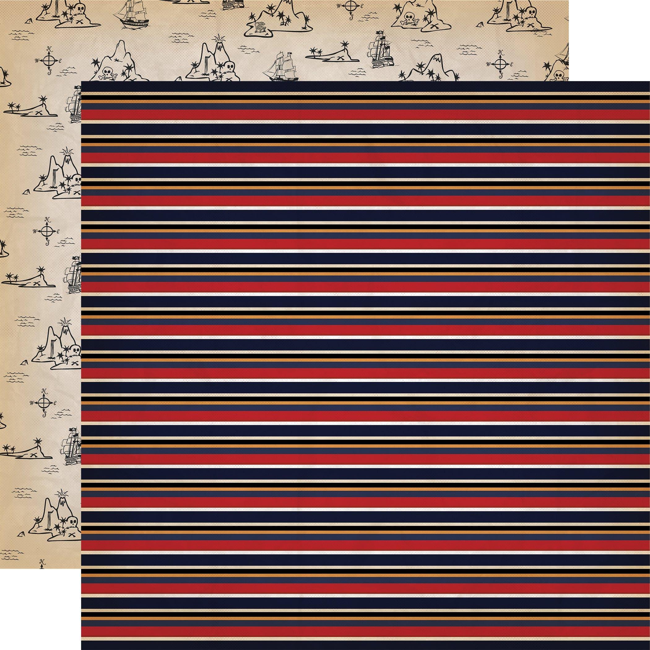 Pirates Collection Scallywag Stripes 12 x 12 Double-Sided Scrapbook Paper by Carta Bella