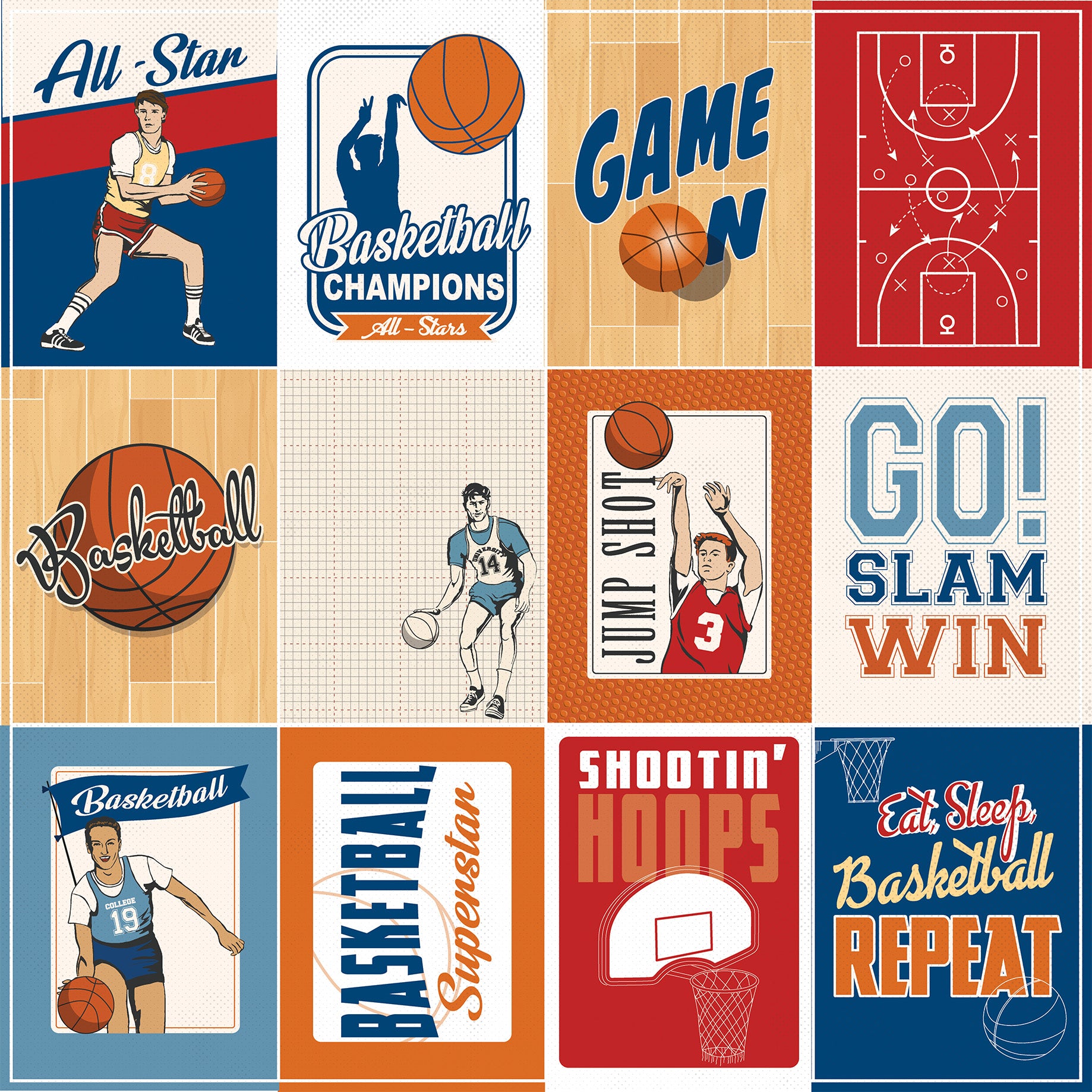 Slam Dunk Collection 3x4 Journaling Cards 12 x 12 Double-Sided Scrapbook Paper by Echo Park Paper