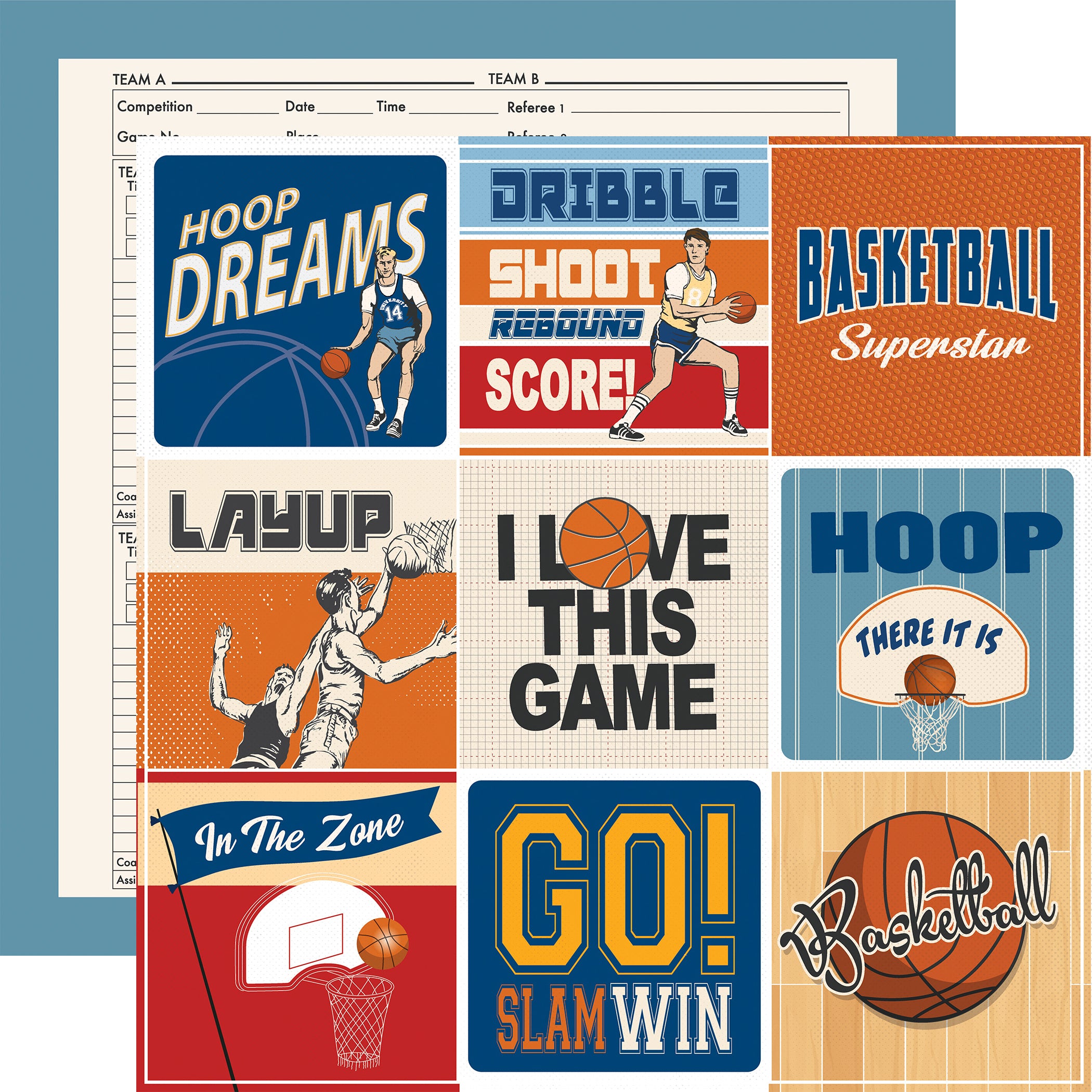Slam Dunk Collection 4x4 Journaling Cards  12 x 12 Double-Sided Scrapbook Paper by Echo Park Paper