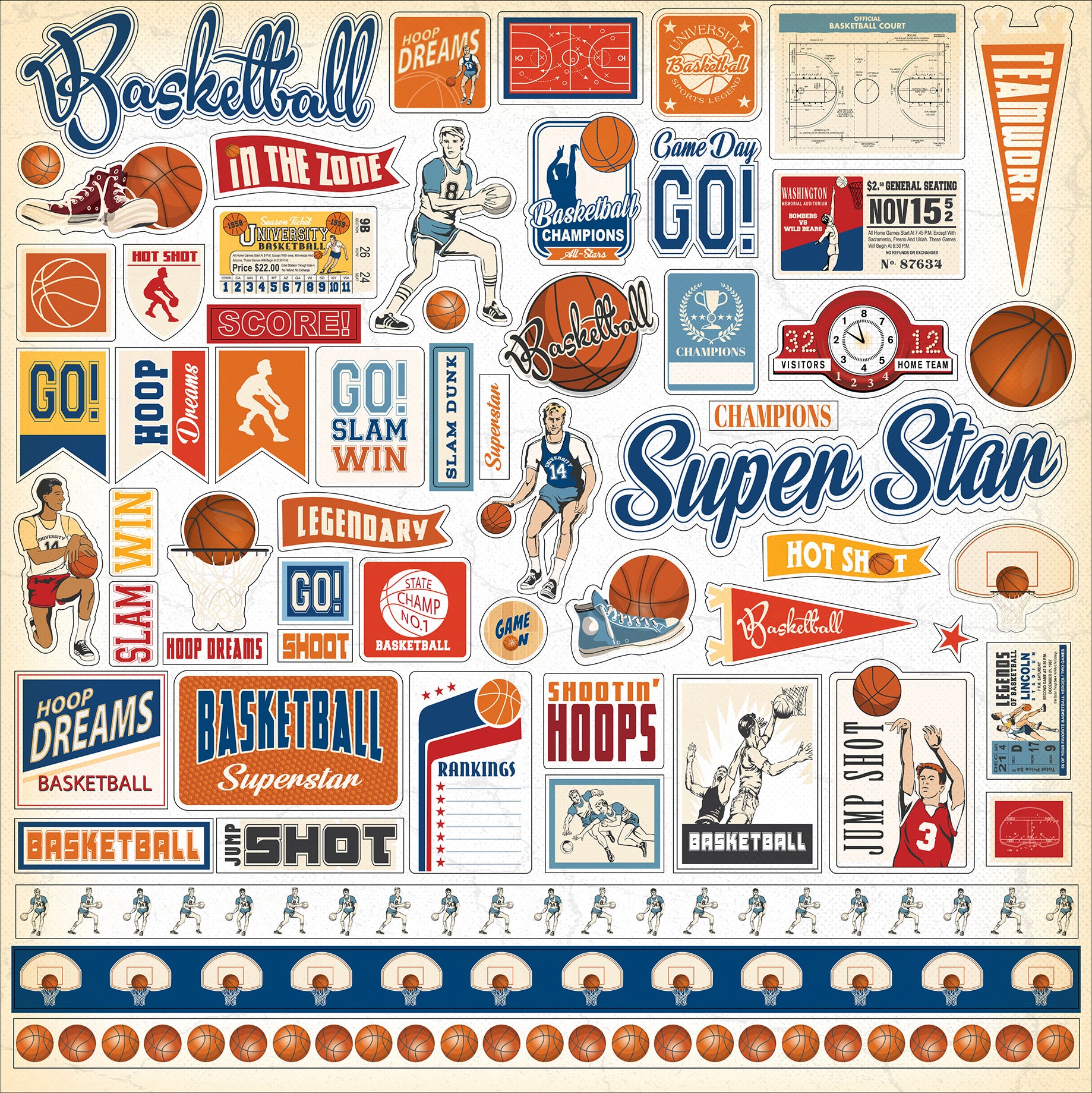Slam Dunk Scrapbook Paper & Sticker Collection Kit by Echo Park Paper - 13 Pieces