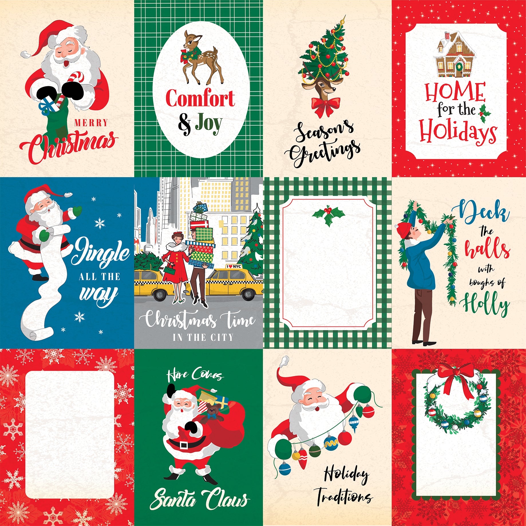 Season's Greetings Collection 3x4 Journaling Cards 12 x 12 Double-Sided Scrapbook Paper by Carta Bella