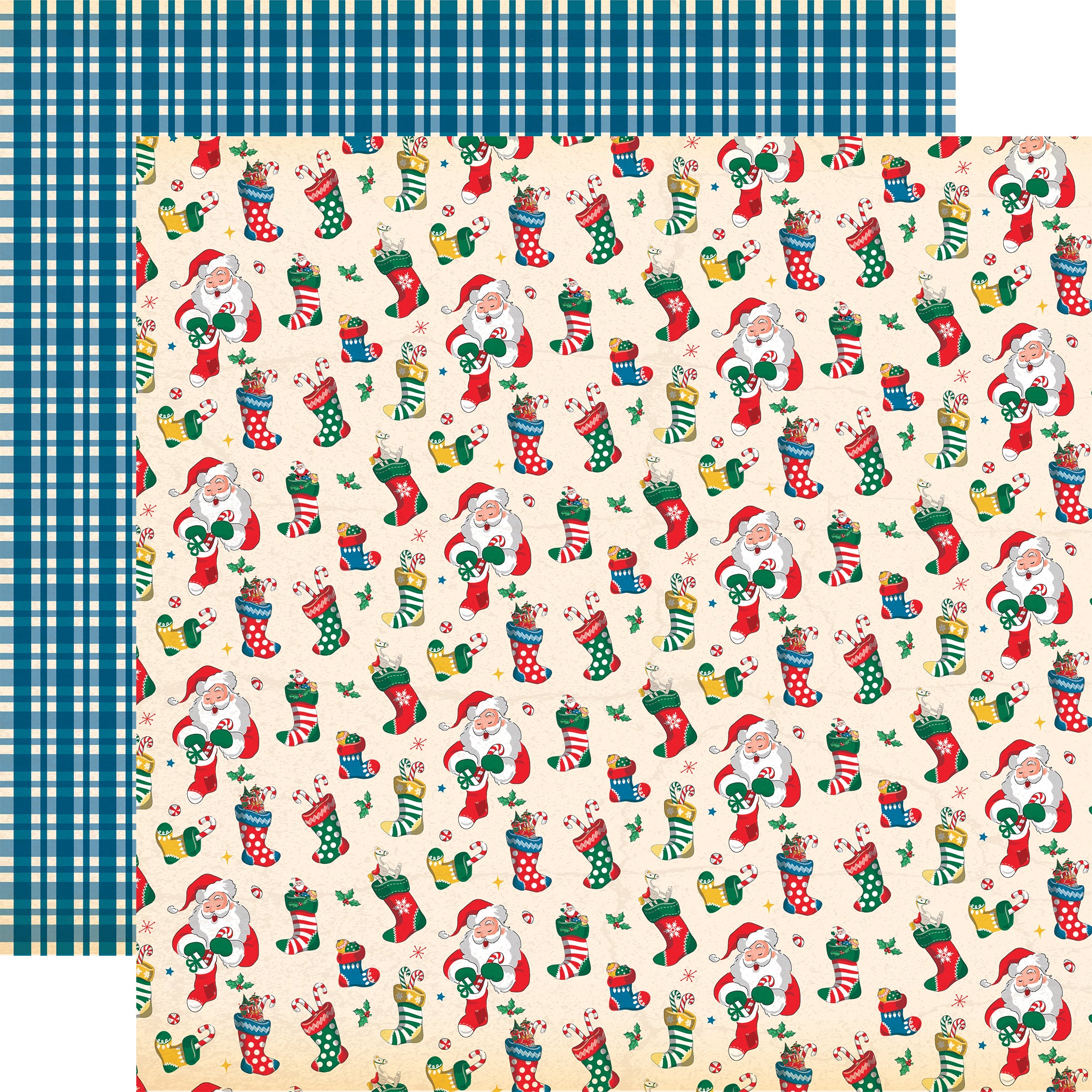 Season's Greetings Collection Stuffed Stockings 12 x 12 Double-Sided Scrapbook Paper by Carta Bella